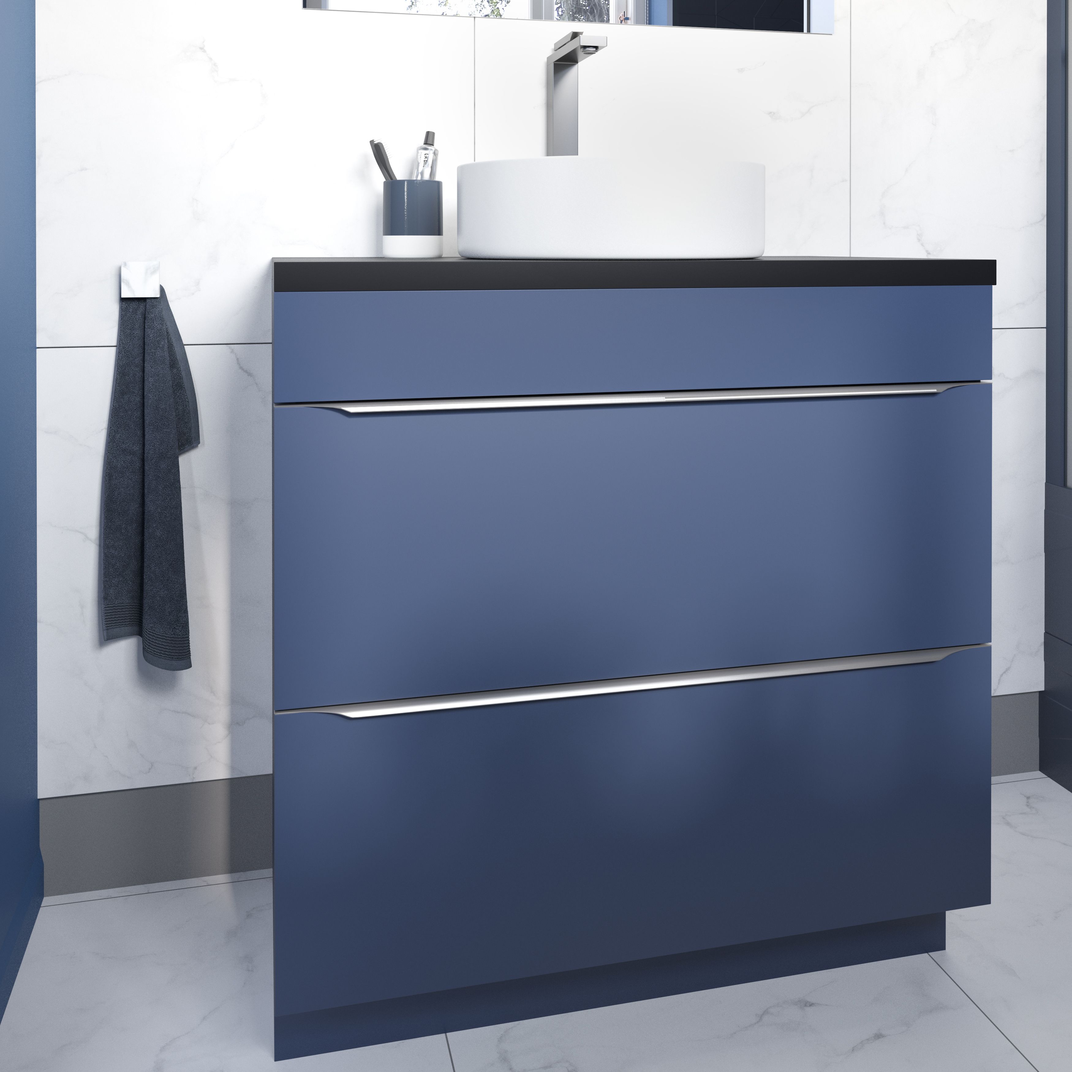 GoodHome Imandra Matt Blue Freestanding Bathroom Cabinet (H)82cm (W)80cm