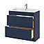 GoodHome Imandra Matt Blue Freestanding Bathroom Cabinet (H)82cm (W)80cm