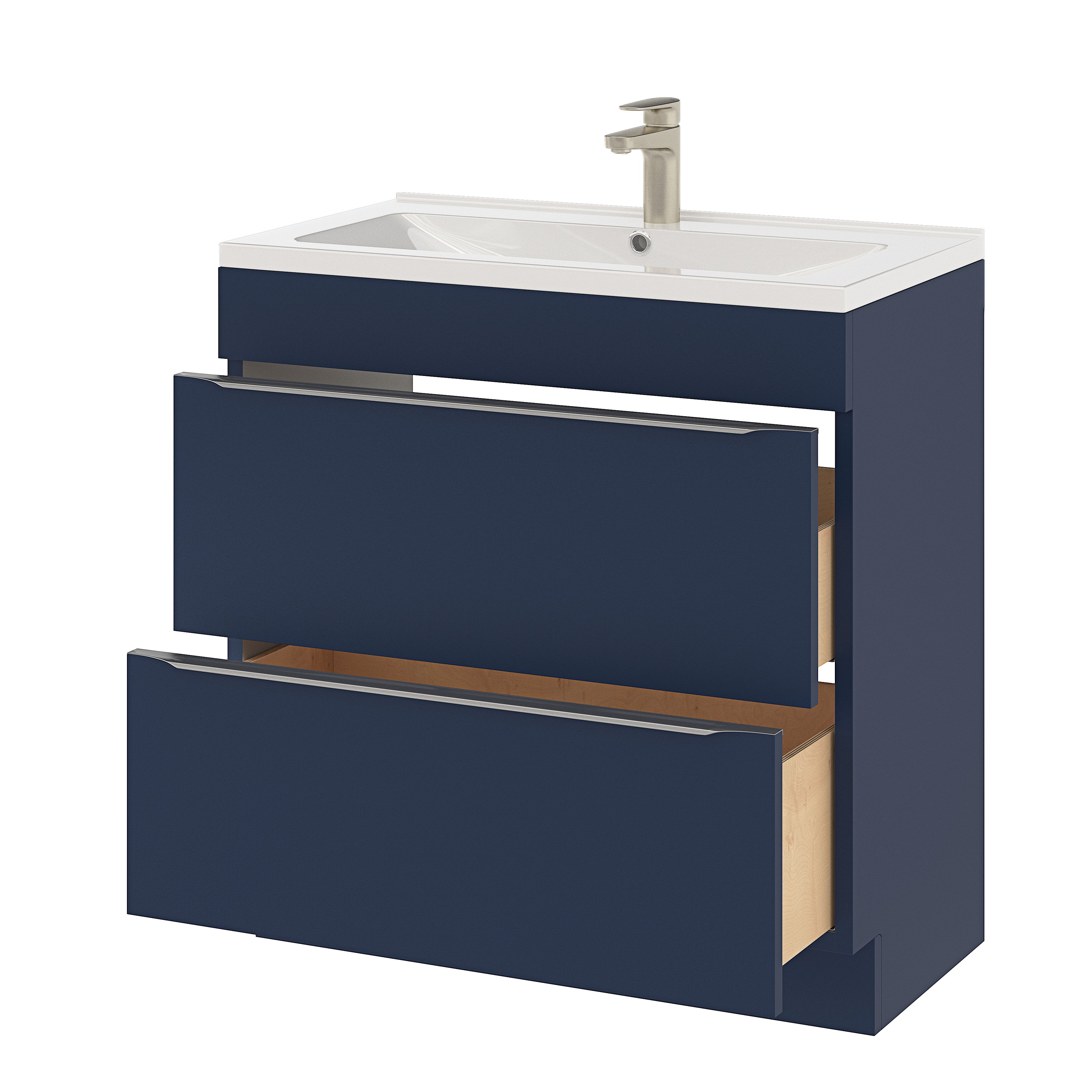 GoodHome Imandra Matt Blue Freestanding Bathroom Cabinet (H)82cm (W)80cm