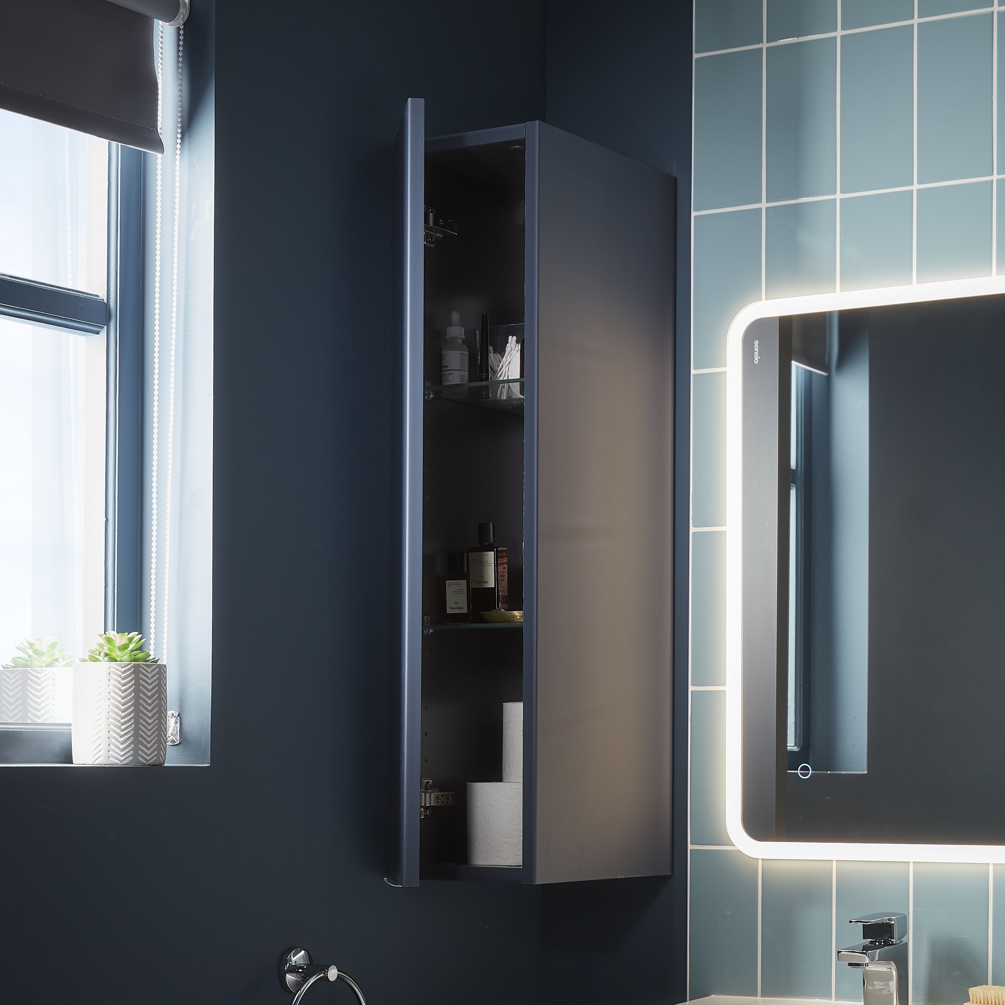 GoodHome Imandra Matt Blue Single Deep Wall cabinet (W)200mm (H)900mm
