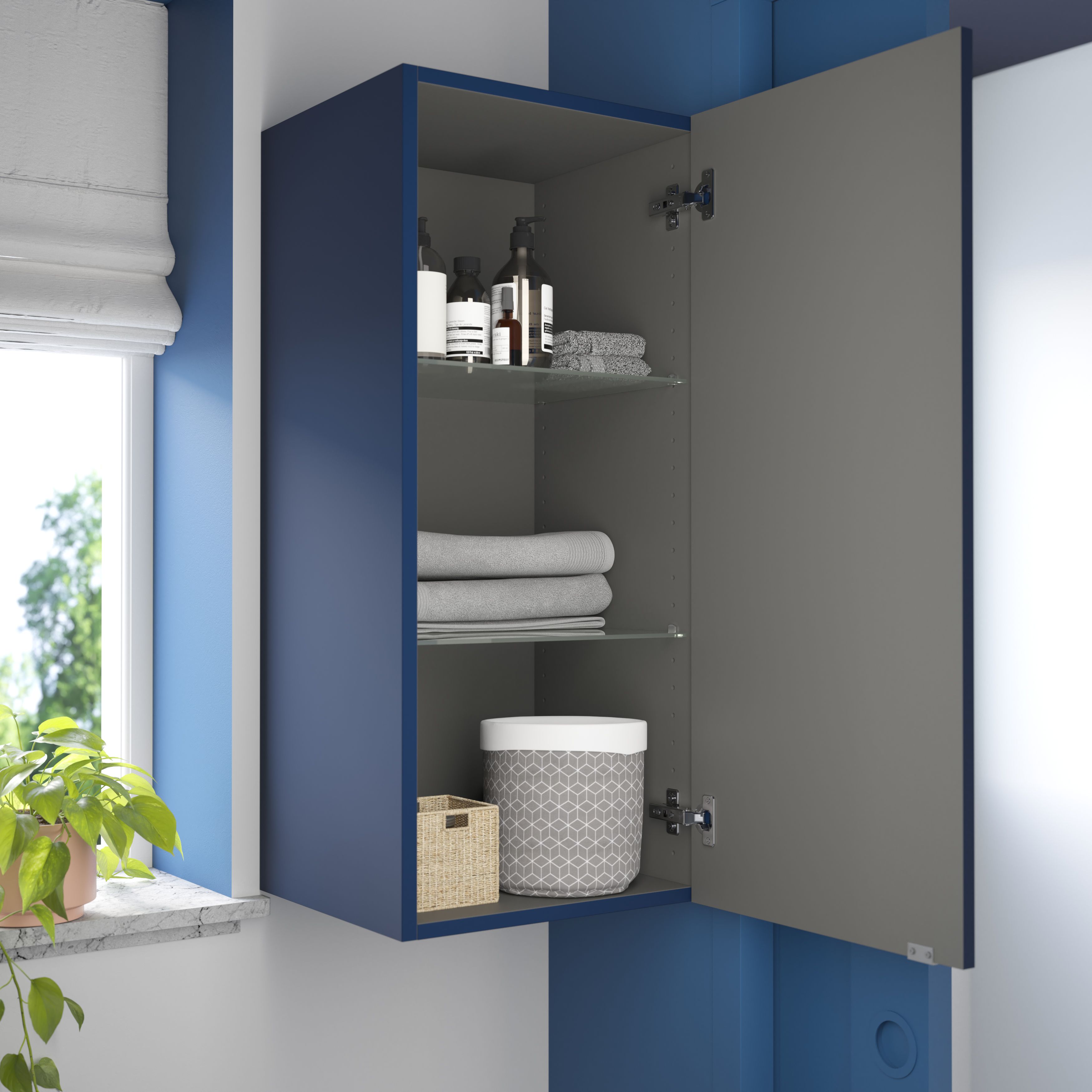 GoodHome Imandra Matt Blue Single Deep Wall cabinet (W)400mm (H)900mm