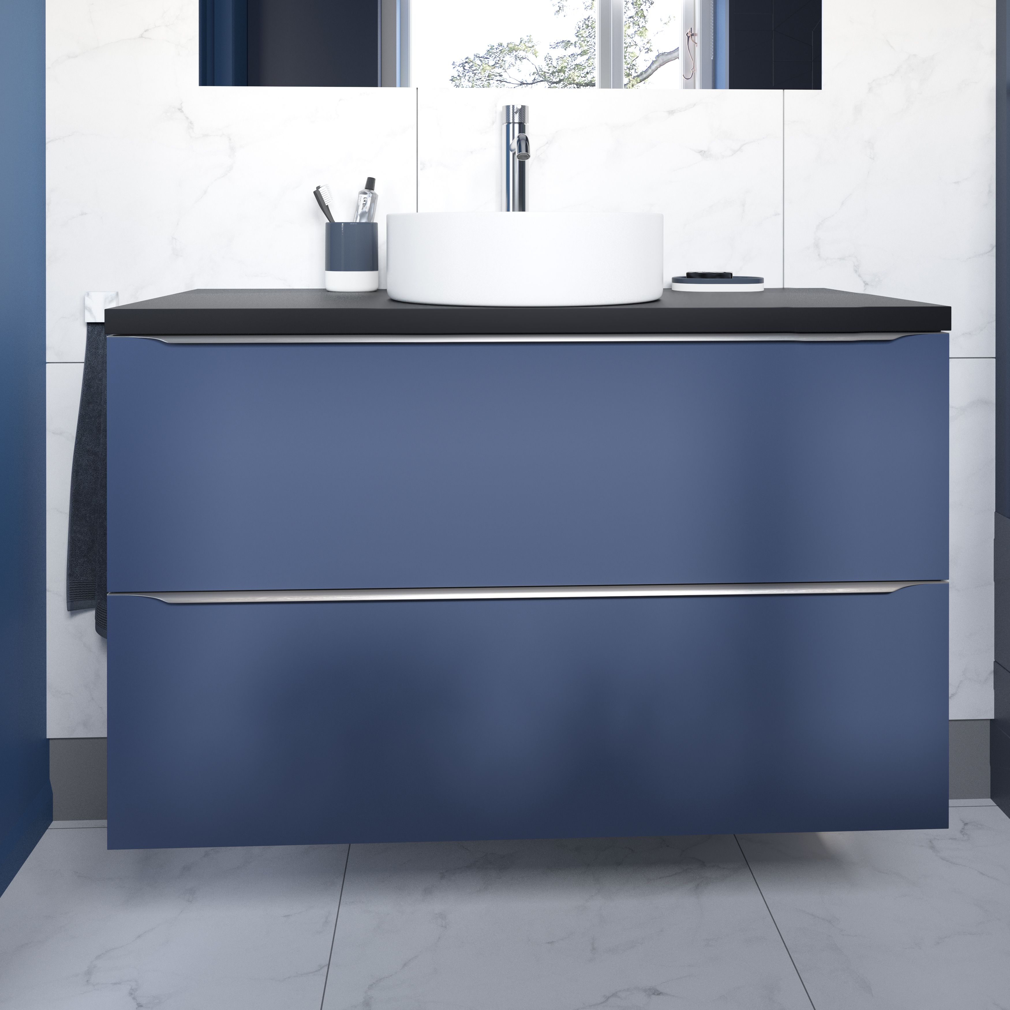GoodHome Imandra Matt Blue Wall-mounted Bathroom Cabinet (H)60cm (W)100cm