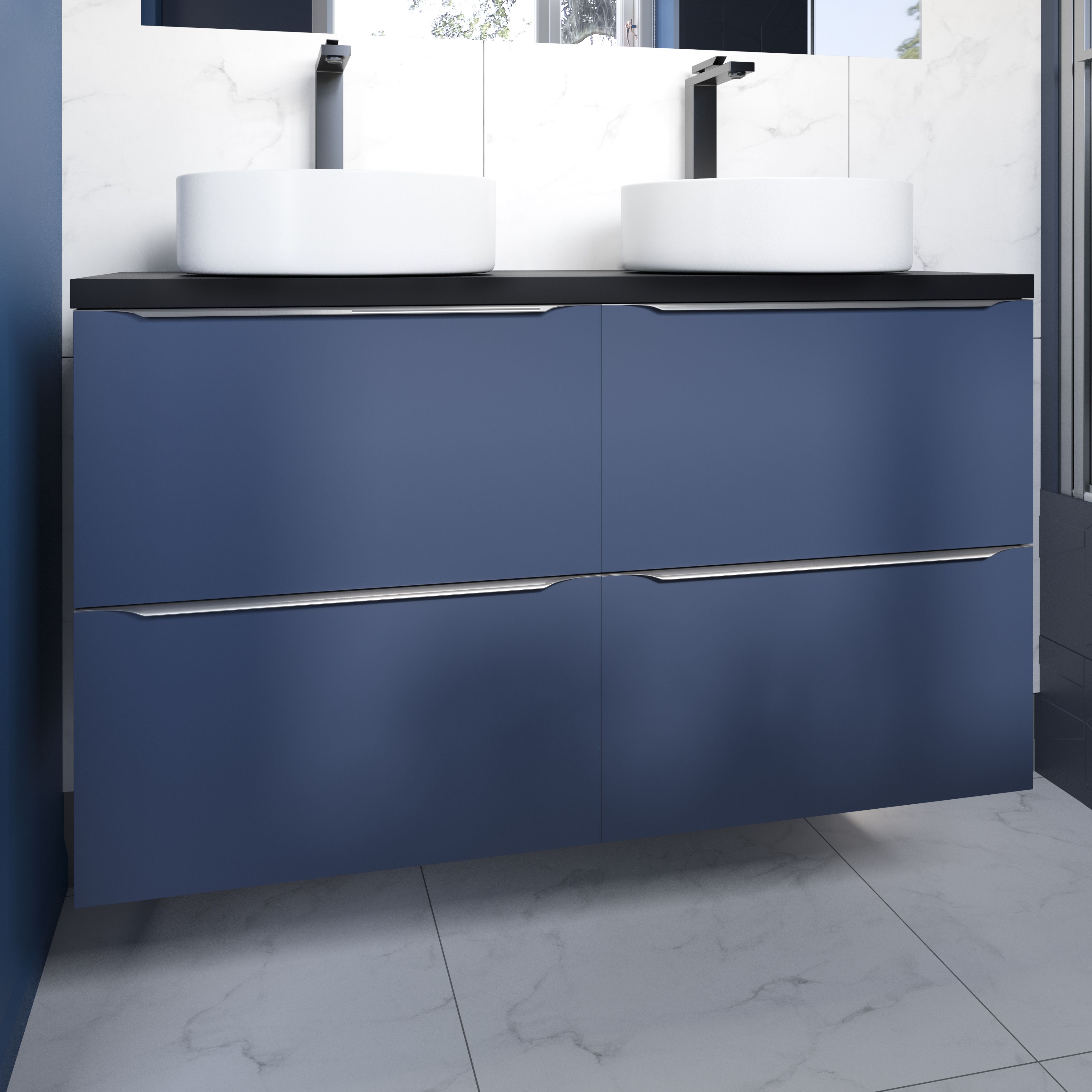 GoodHome Imandra Matt Blue Wall-mounted Bathroom Cabinet (H)60cm (W)120cm