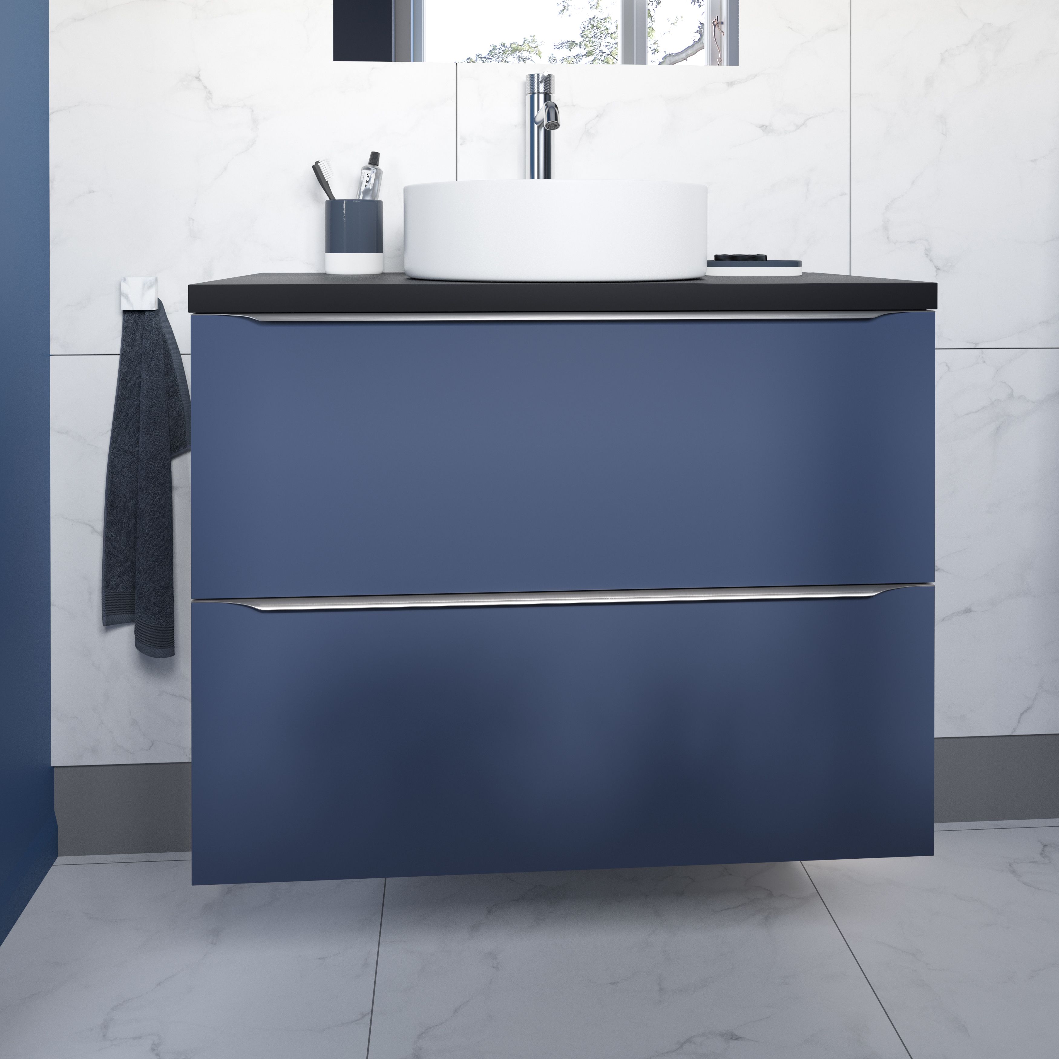 GoodHome Imandra Matt Blue Wall-mounted Bathroom Cabinet (H)60cm (W)80cm