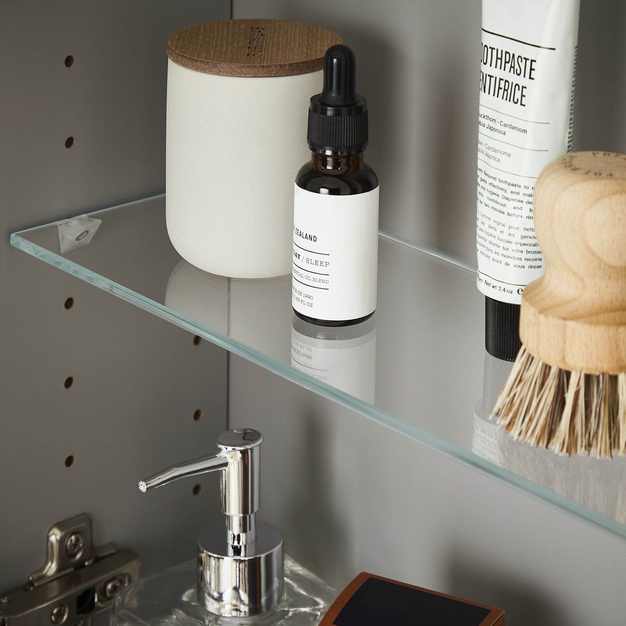 GoodHome Imandra Matt Clear Oak effect Glass Wall-mounted Bathroom Shelf, (L)358mm (D)110mm