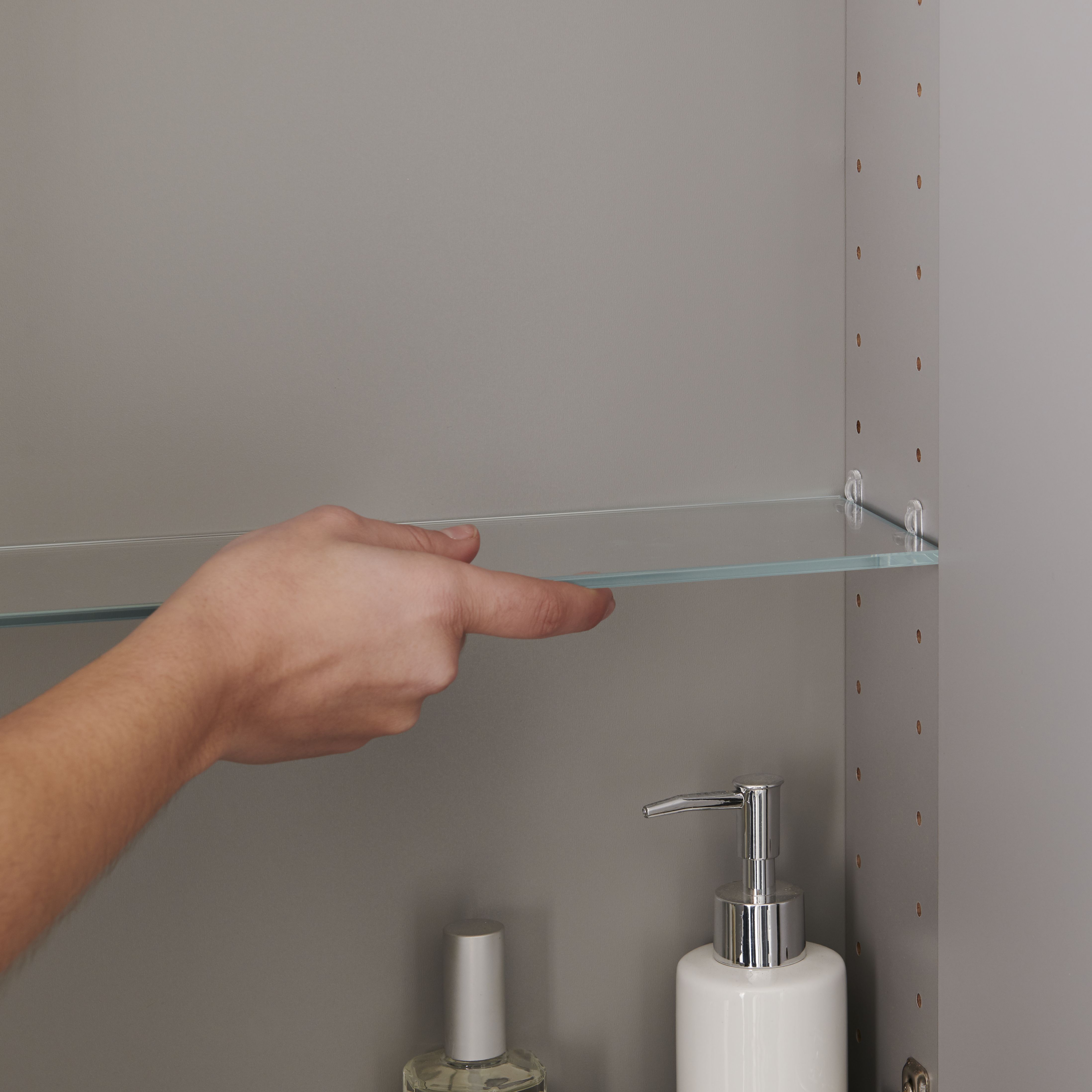 GoodHome Imandra Matt Clear Oak effect Glass Wall-mounted Bathroom Shelf, (L)358mm (D)110mm