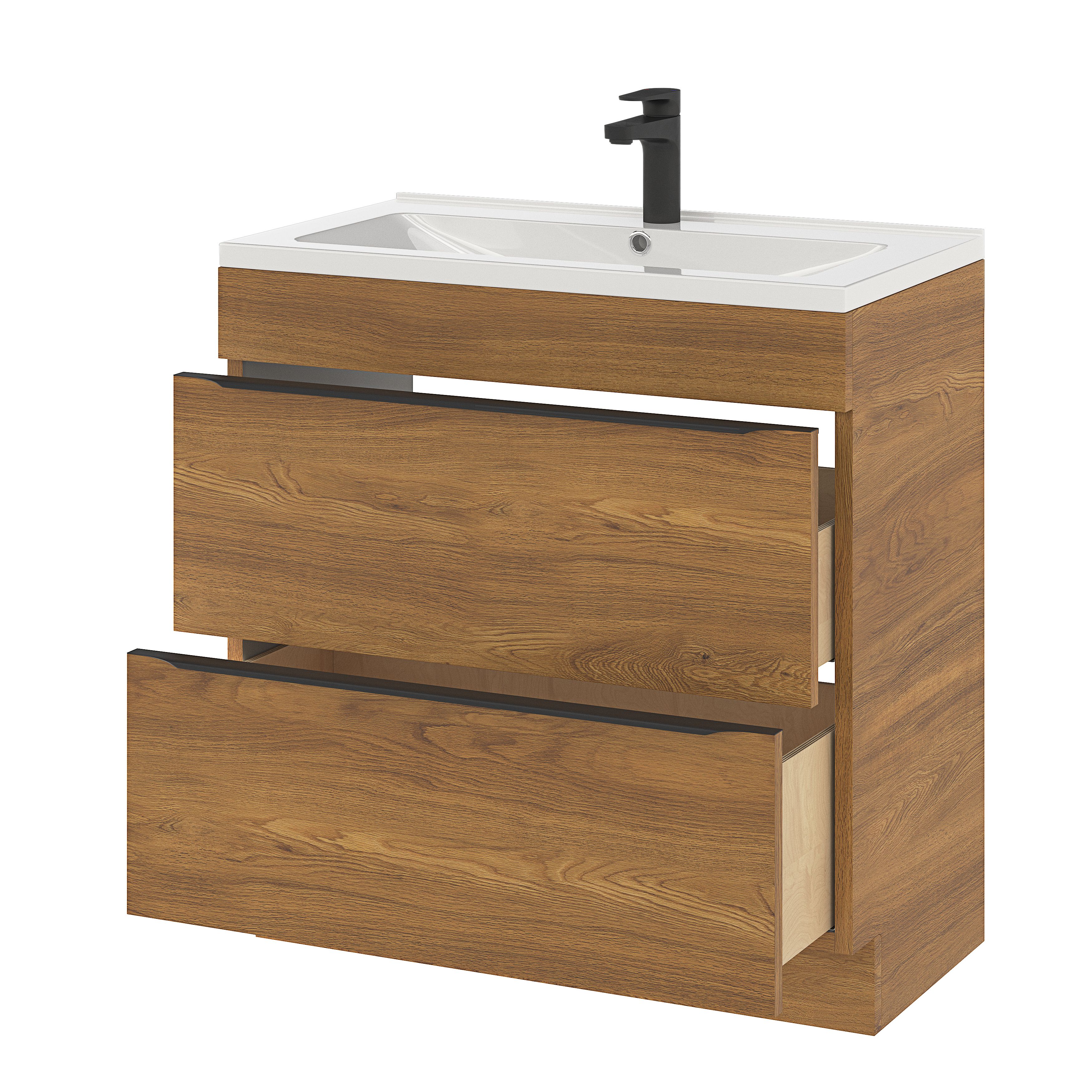 GoodHome Imandra Matt Walnut effect Freestanding Bathroom Cabinet (H)82cm (W)80cm