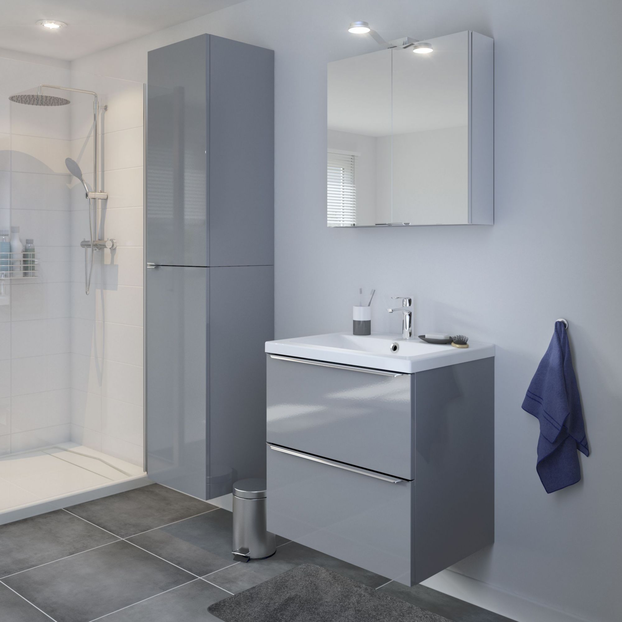 GoodHome Imandra & Mila Grey Wall-mounted Vanity unit & basin set (W)604mm