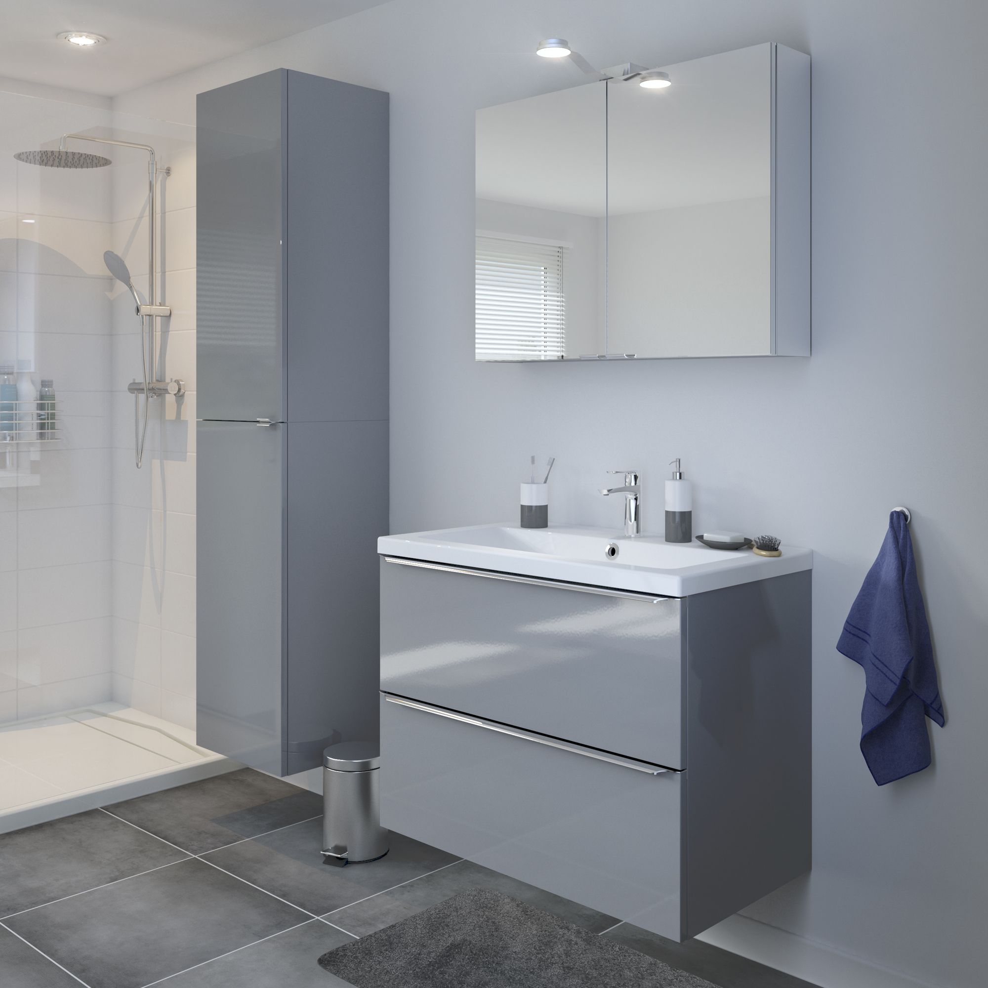 GoodHome Imandra & Mila Grey Wall-mounted Vanity unit & basin set (W)804mm