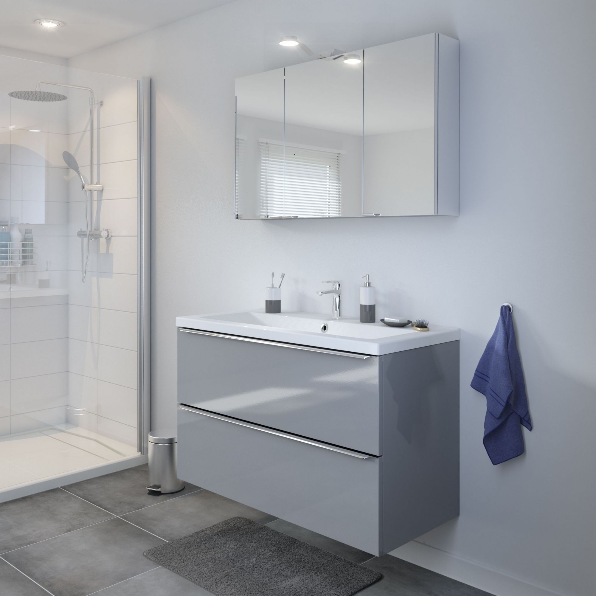 GoodHome Imandra & Nira Grey Wall-mounted Vanity unit & basin set (W)1004mm