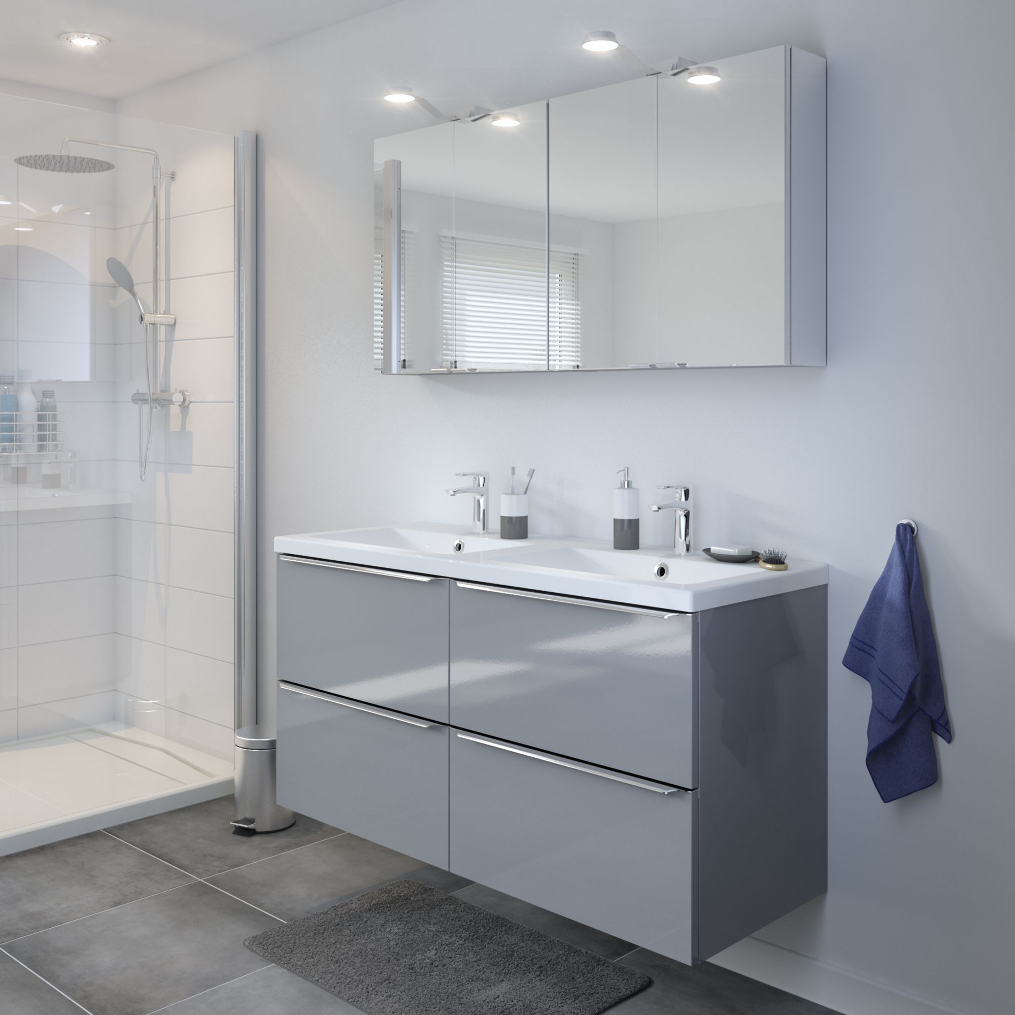 GoodHome Imandra & Nira Grey Wall-mounted Vanity unit & basin set (W)1204mm