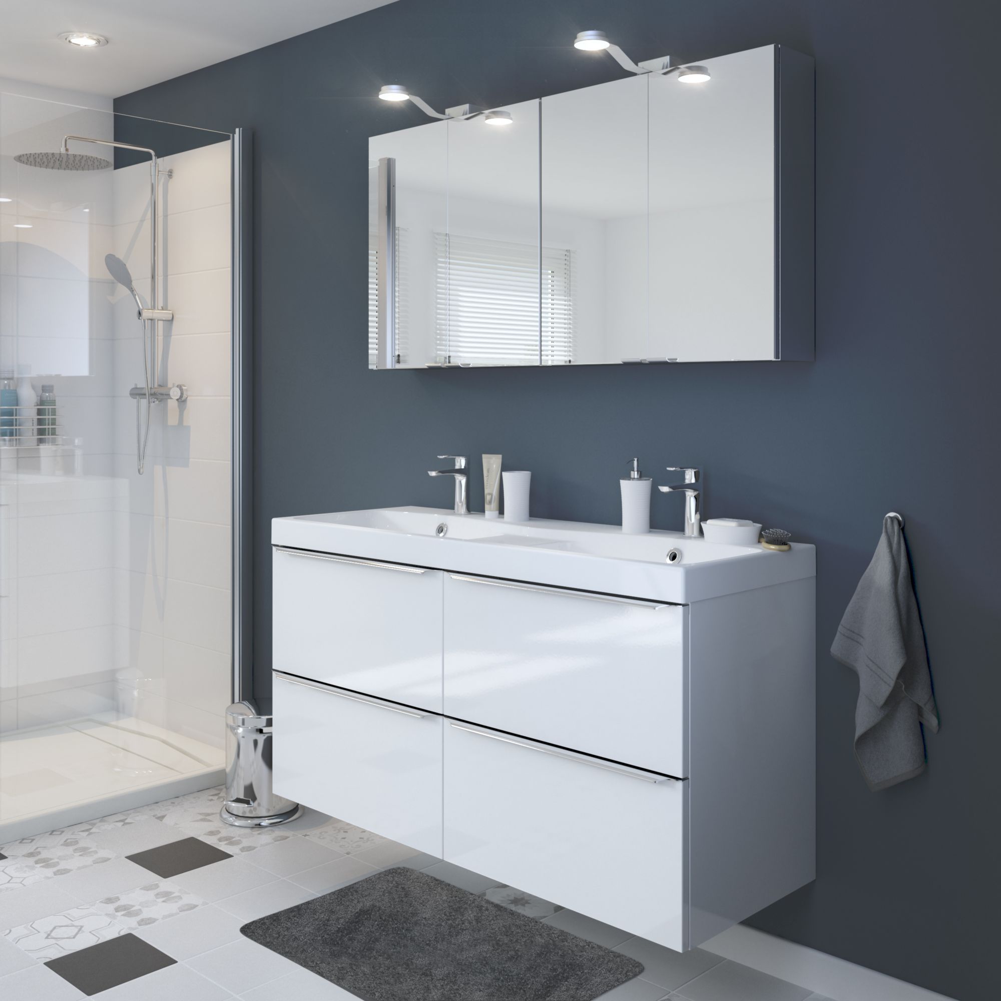 GoodHome Imandra & Nira White Wall-mounted Vanity unit & basin set (W)1204mm