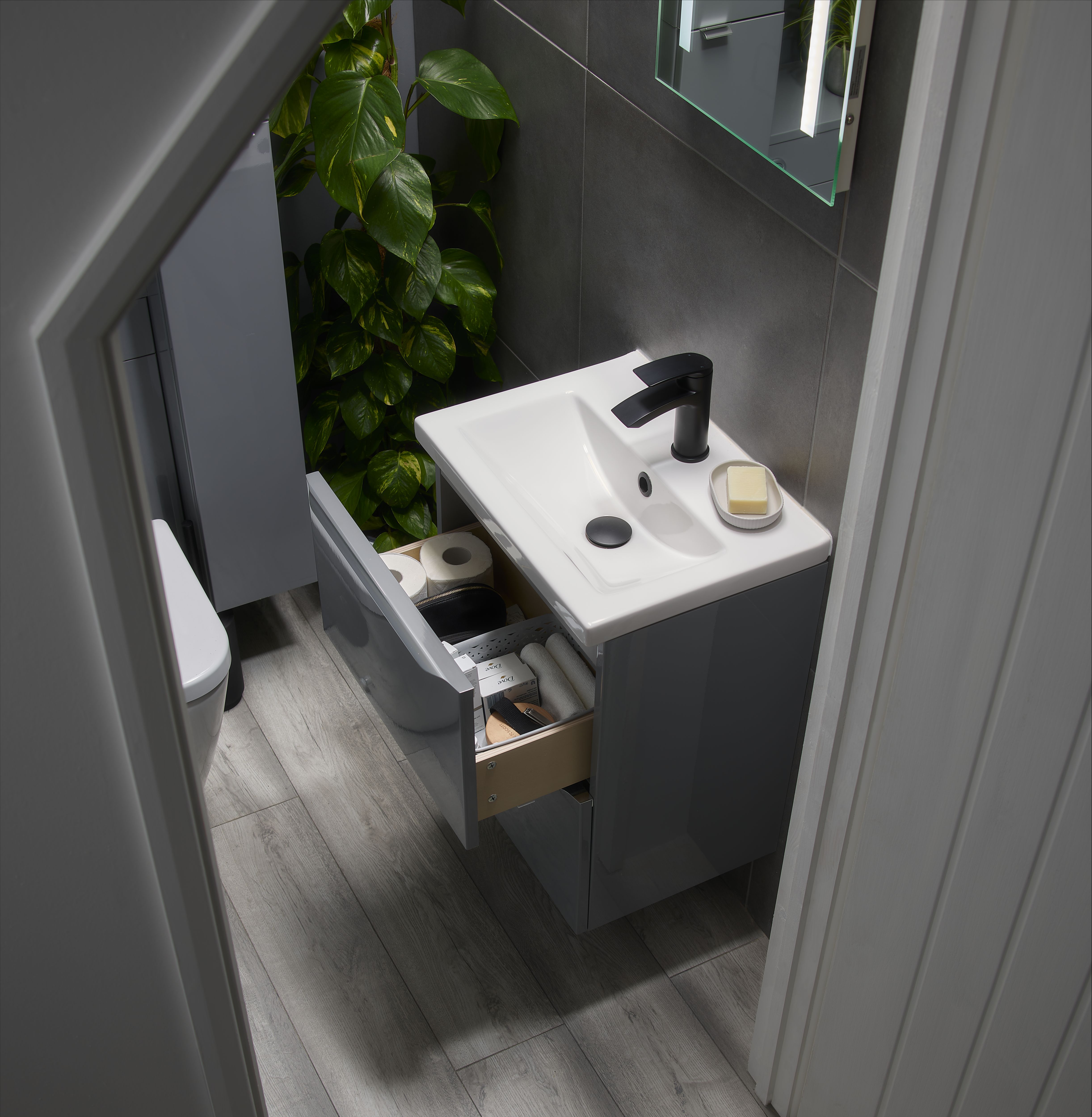 GoodHome Imandra Slimline Gloss Grey Wall-mounted Bathroom Cabinet (H)60cm (W)50cm