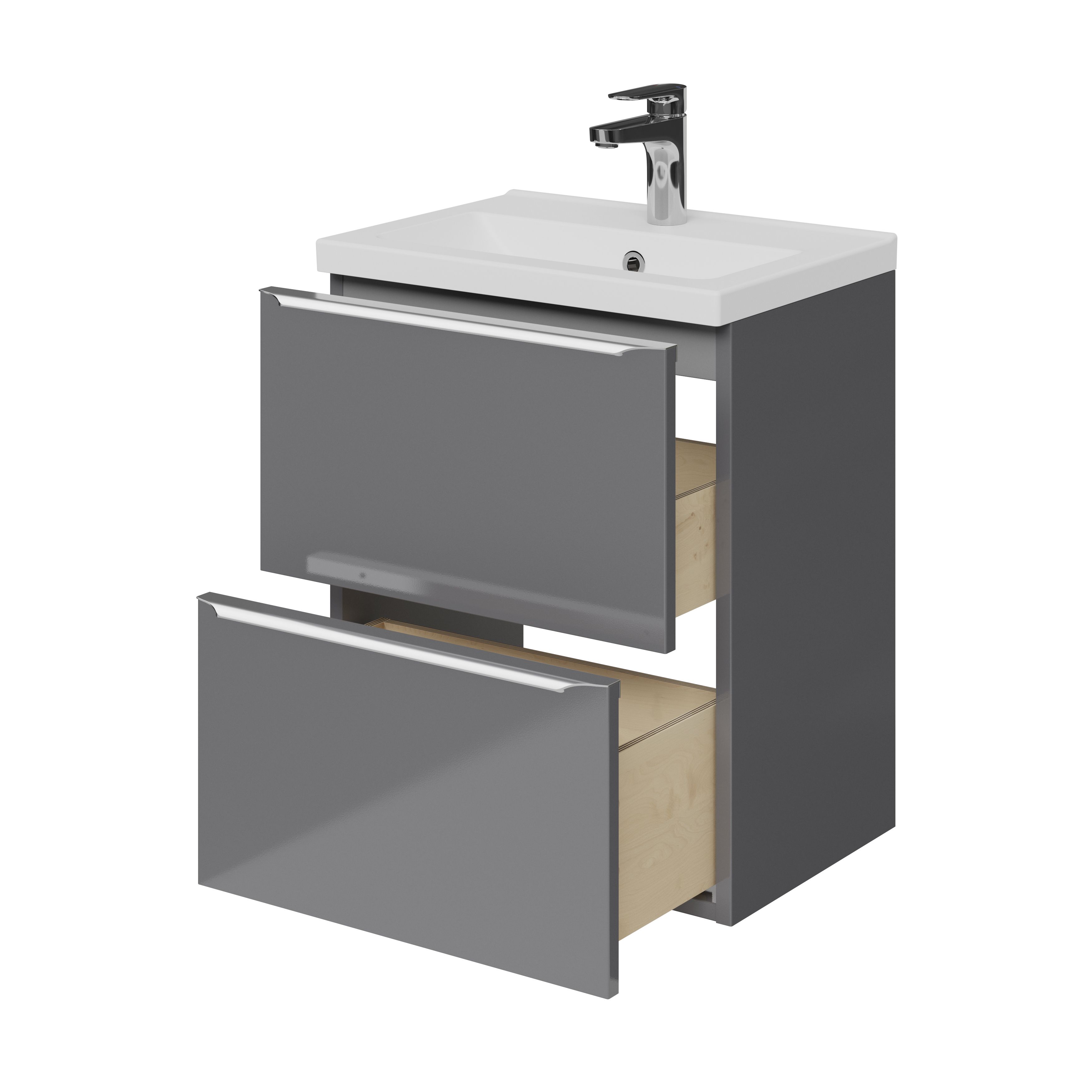 GoodHome Imandra Slimline Gloss Grey Wall-mounted Bathroom Cabinet (H)60cm (W)50cm