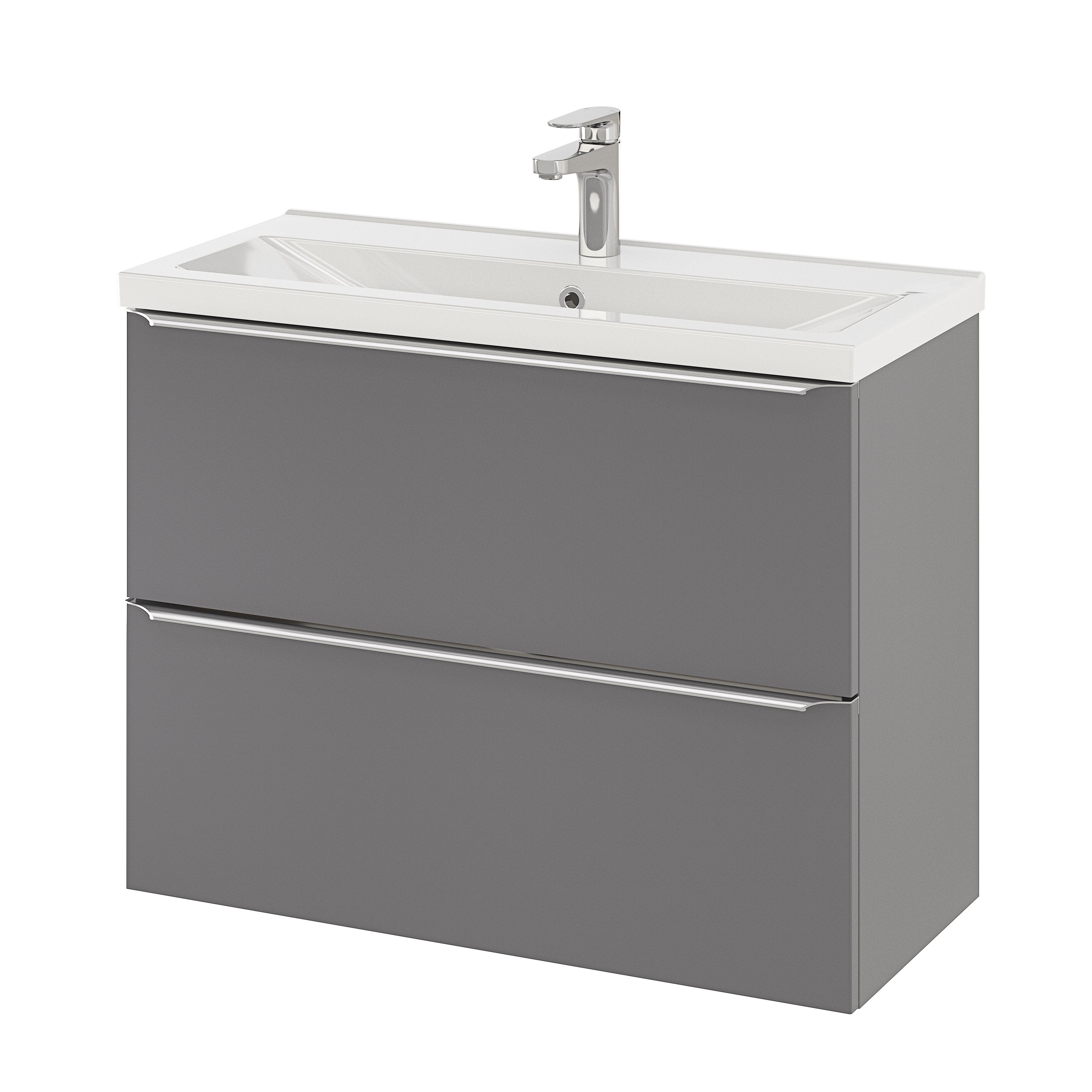 GoodHome Imandra Slimline Gloss Grey Wall-mounted Bathroom Cabinet (H)60cm (W)80cm