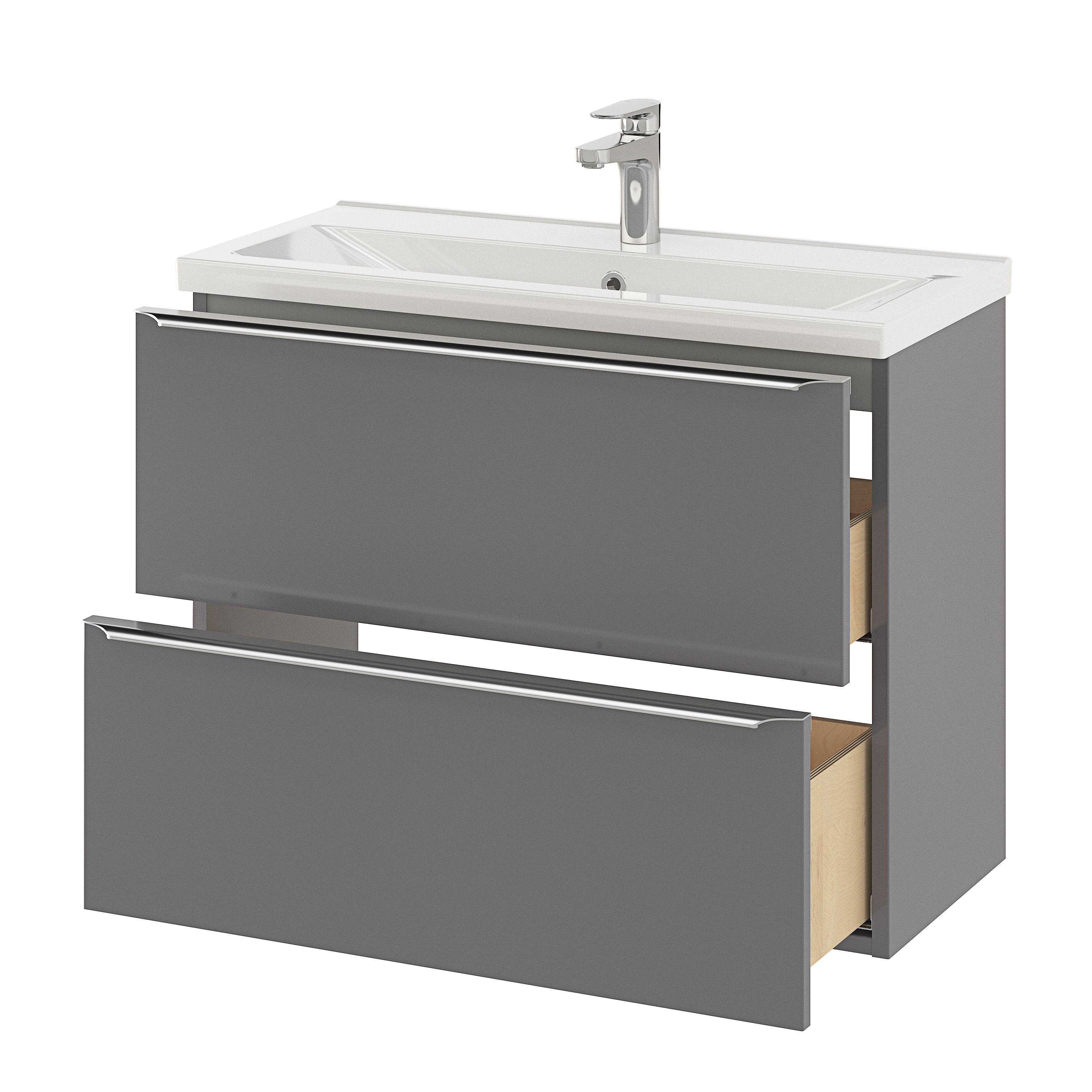 GoodHome Imandra Slimline Gloss Grey Wall-mounted Bathroom Cabinet (H)60cm (W)80cm