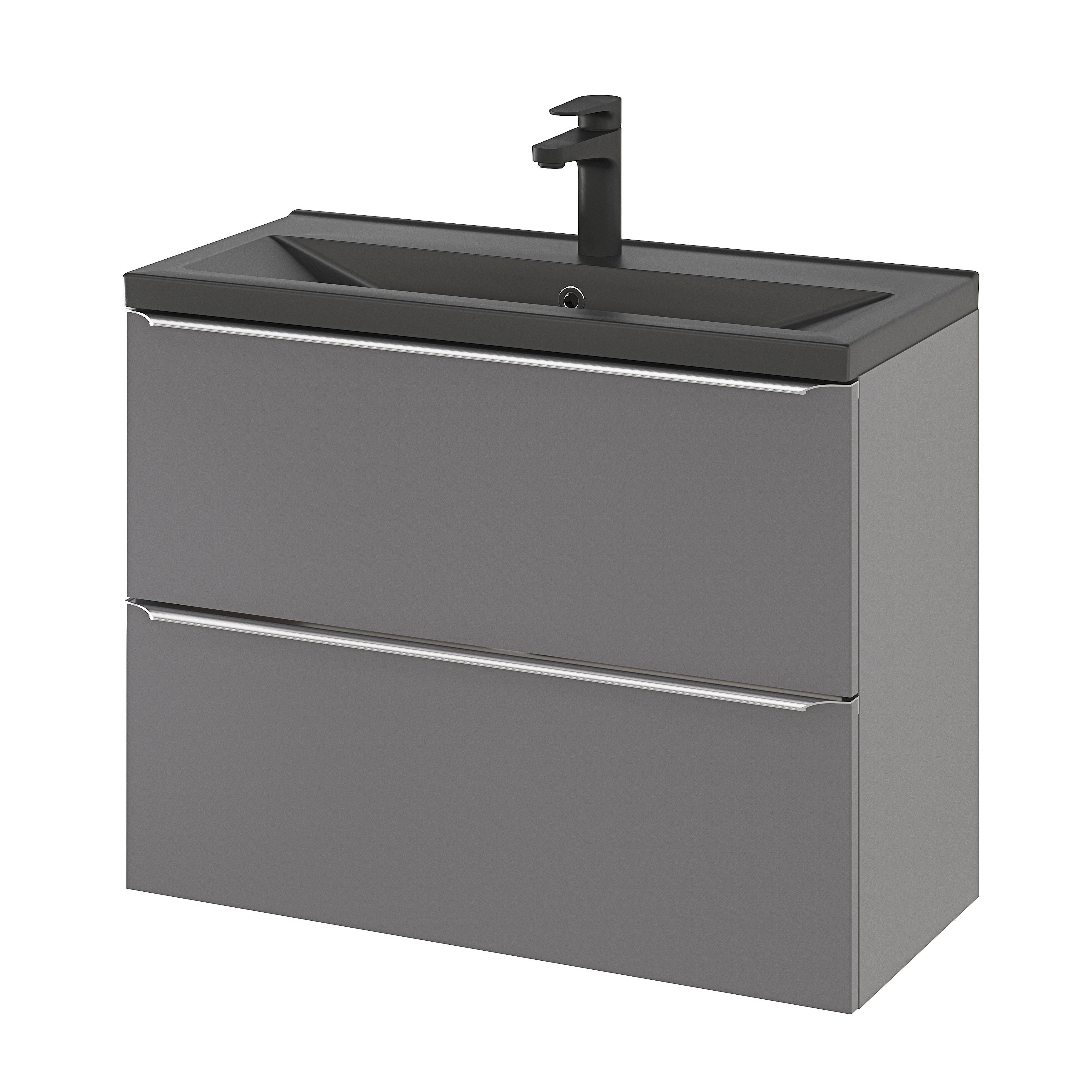 GoodHome Imandra Slimline Gloss Grey Wall-mounted Bathroom Cabinet (H)60cm (W)80cm