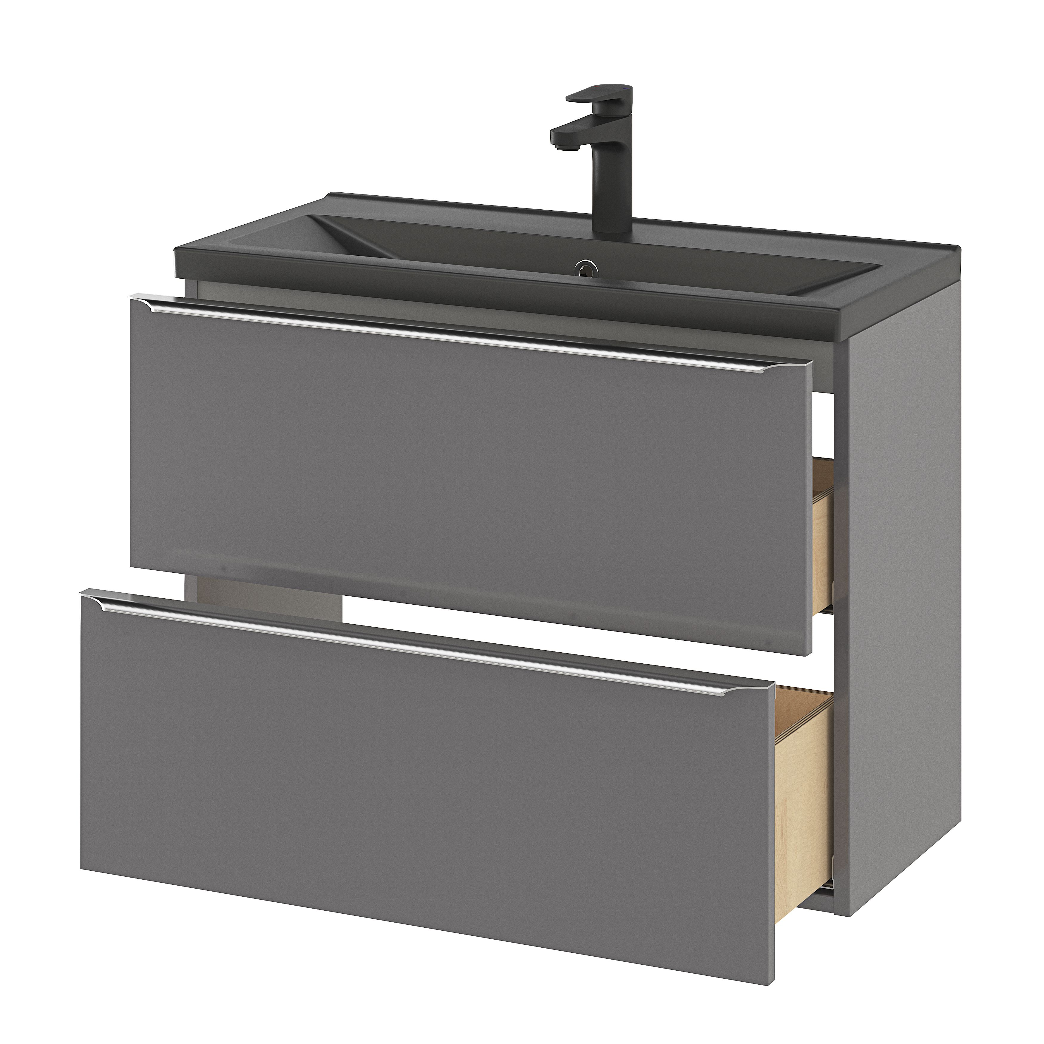 GoodHome Imandra Slimline Gloss Grey Wall-mounted Bathroom Cabinet (H)60cm (W)80cm