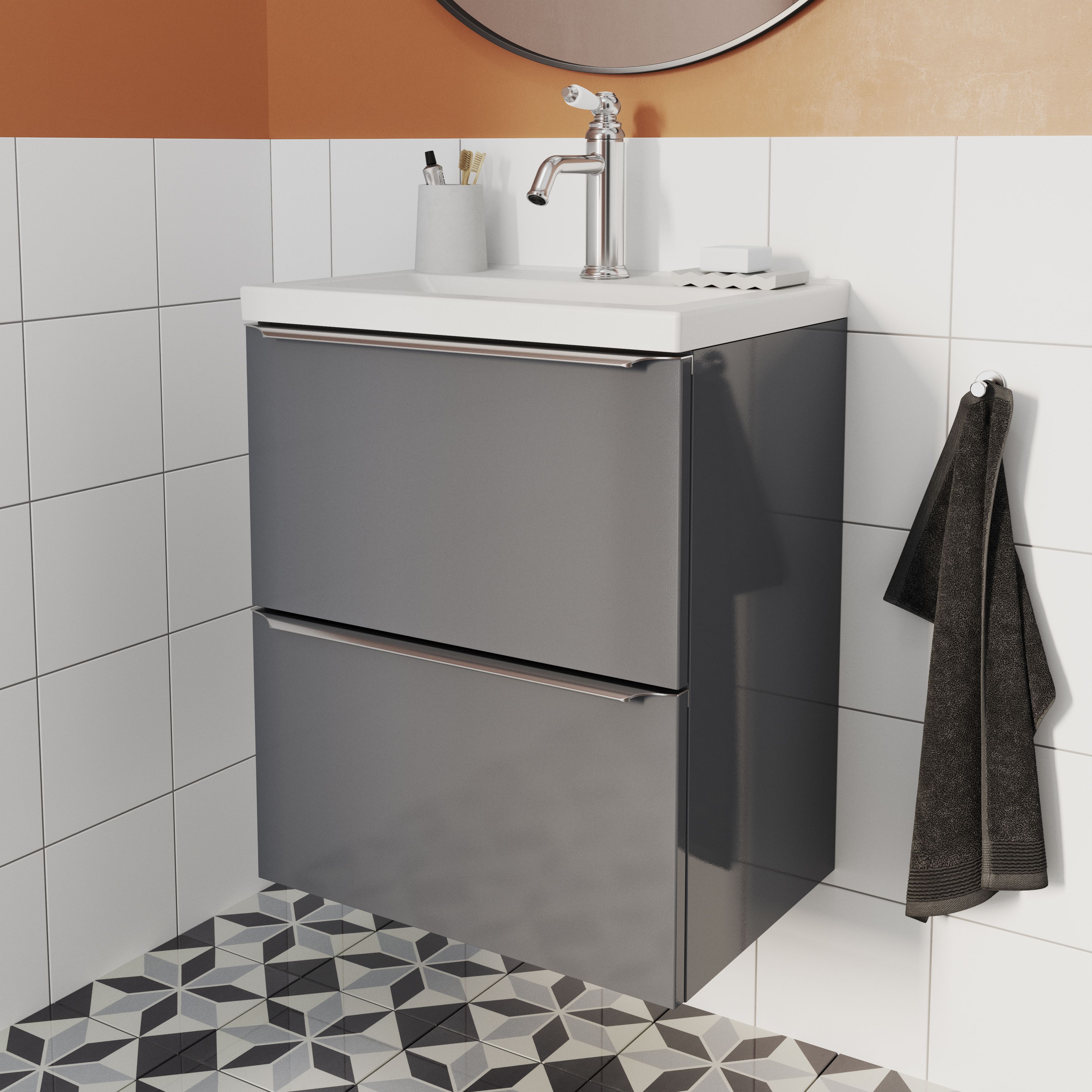 GoodHome Imandra Slimline Gloss Warm Grey Wall-mounted Bathroom Cabinet (H)60cm (W)50cm