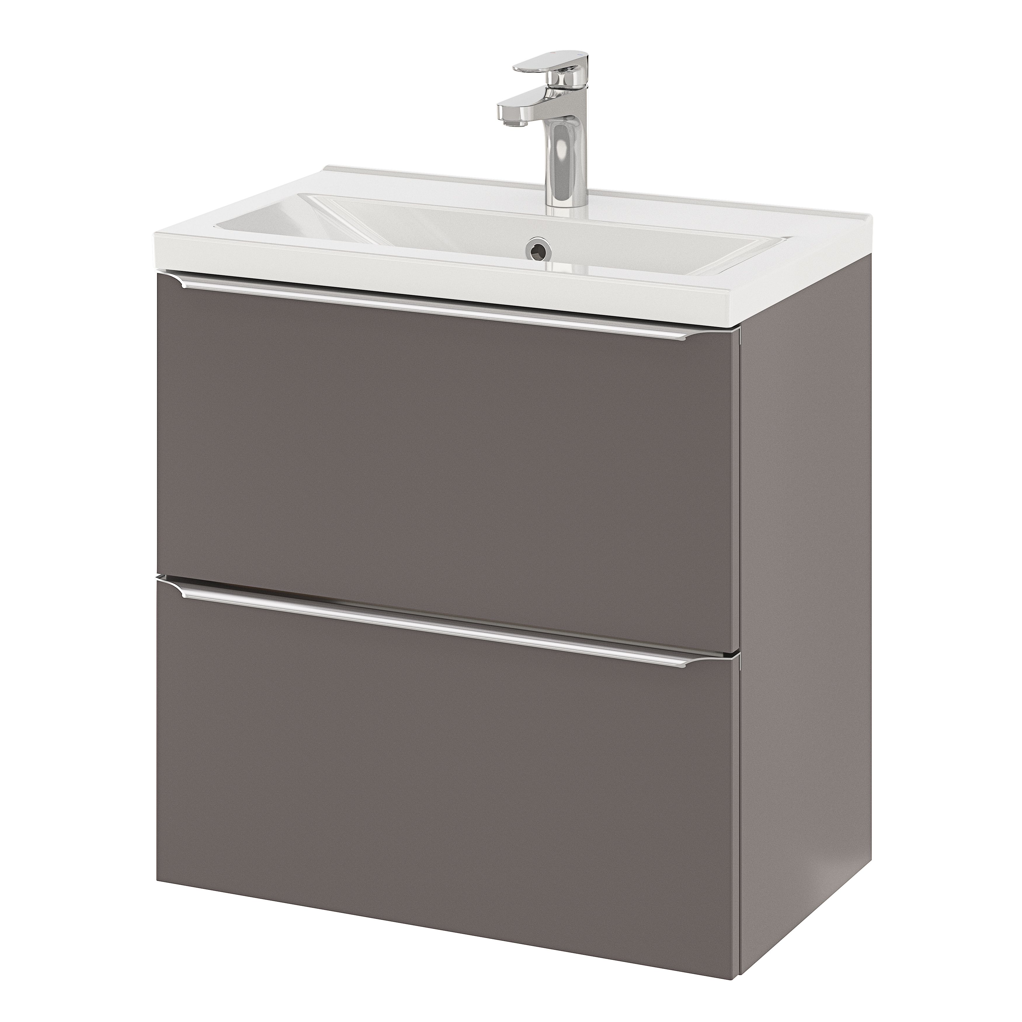 GoodHome Imandra Slimline Gloss Warm Grey Wall-mounted Bathroom Cabinet (H)60cm (W)60cm