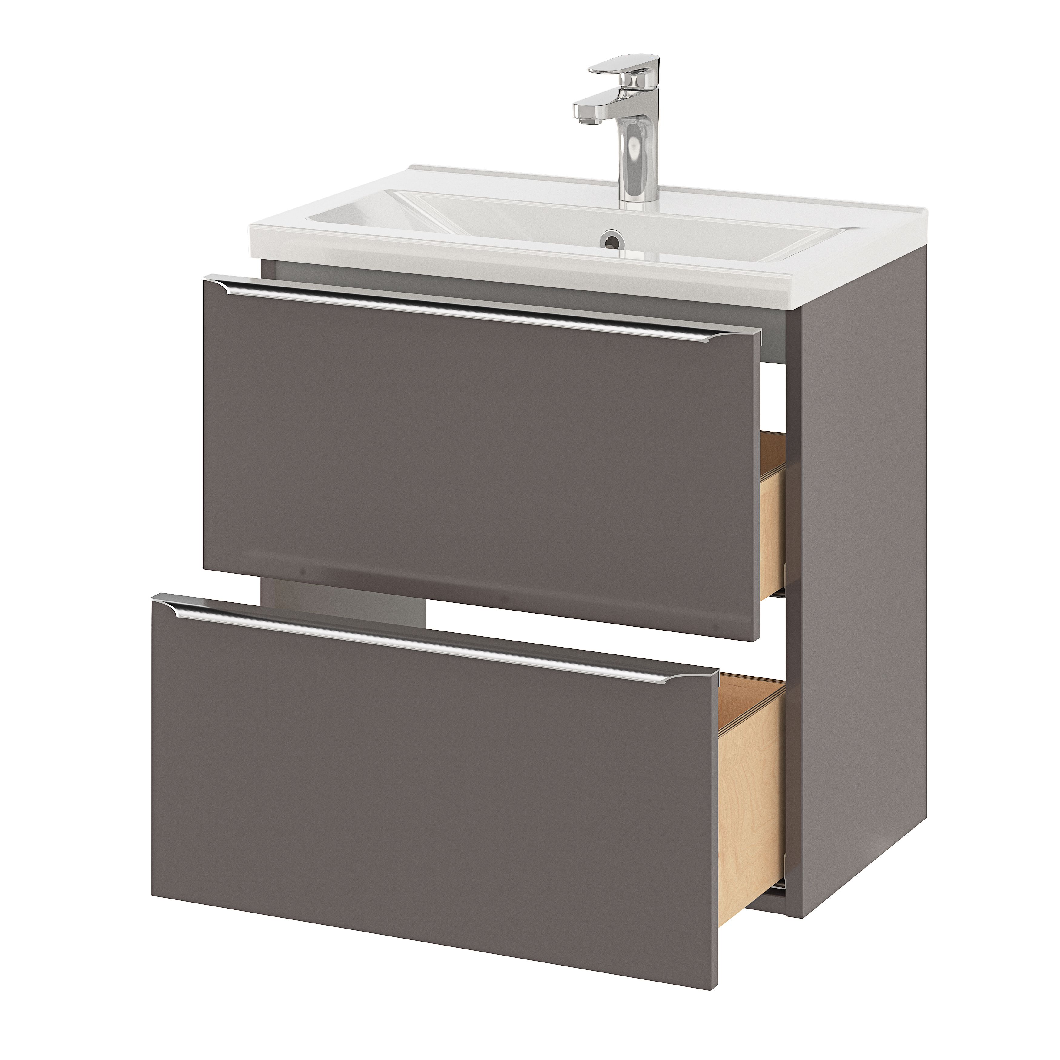 GoodHome Imandra Slimline Gloss Warm Grey Wall-mounted Bathroom Cabinet (H)60cm (W)60cm