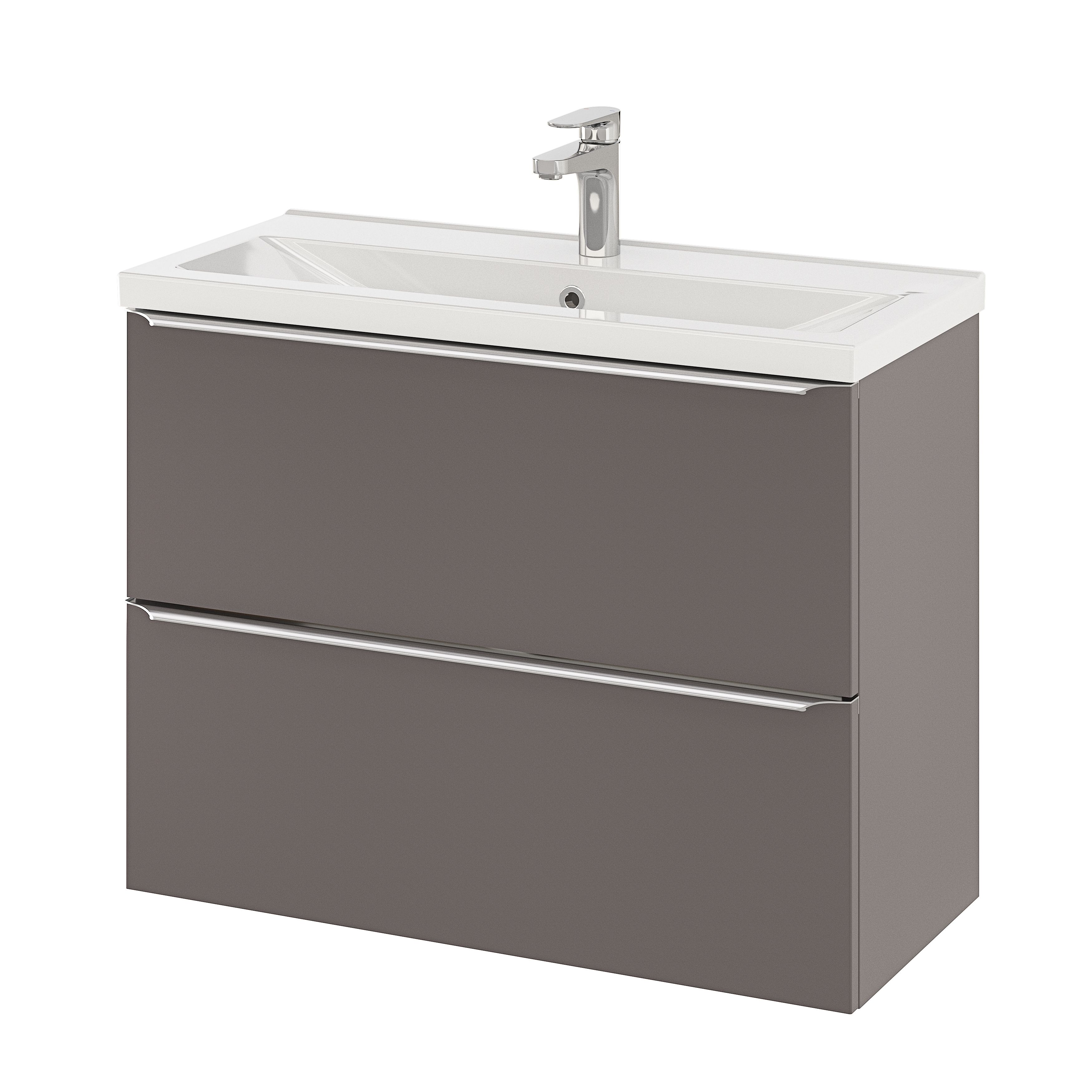 GoodHome Imandra Slimline Gloss Warm Grey Wall-mounted Bathroom Cabinet (H)60cm (W)80cm