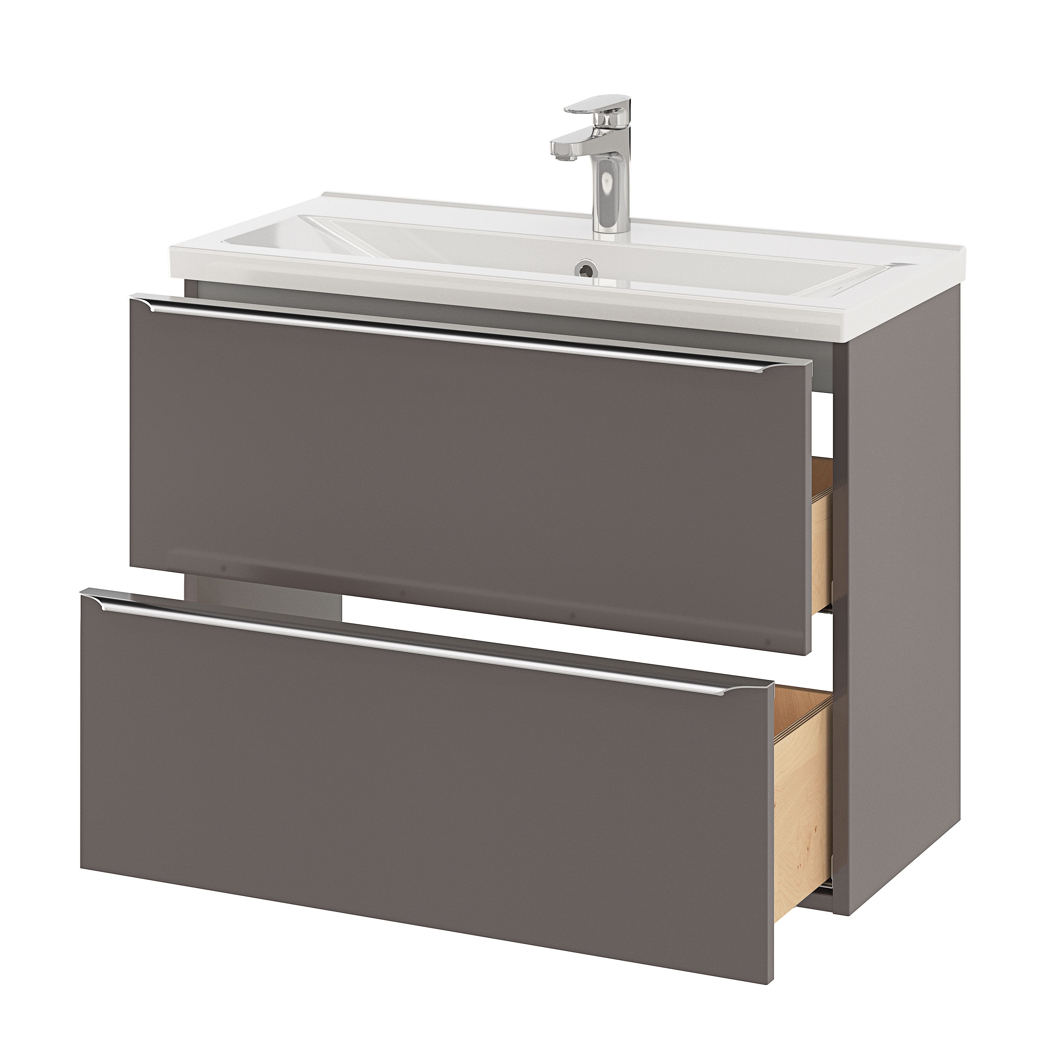 GoodHome Imandra Slimline Gloss Warm Grey Wall-mounted Bathroom Cabinet (H)60cm (W)80cm