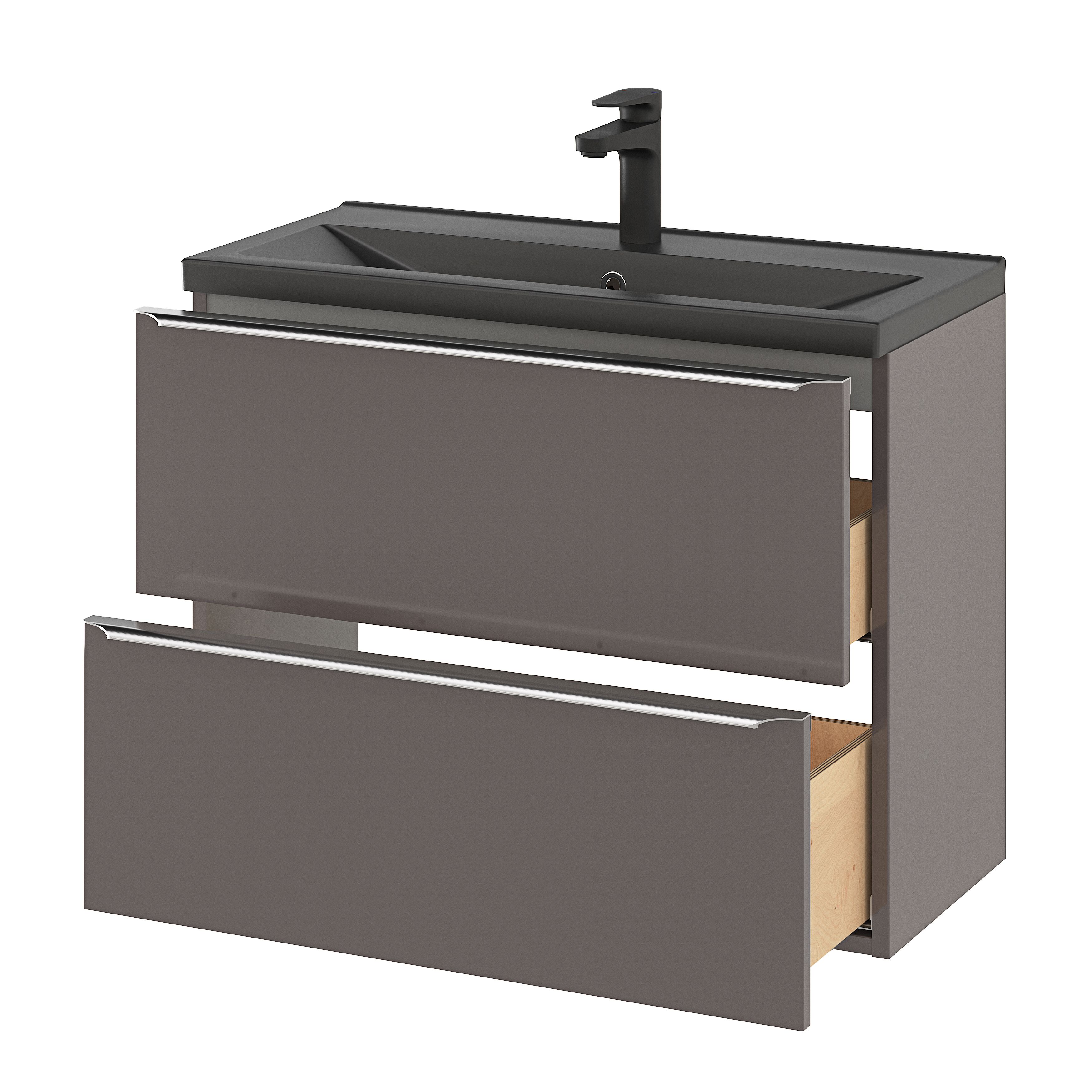 GoodHome Imandra Slimline Gloss Warm Grey Wall-mounted Bathroom Cabinet (H)60cm (W)80cm