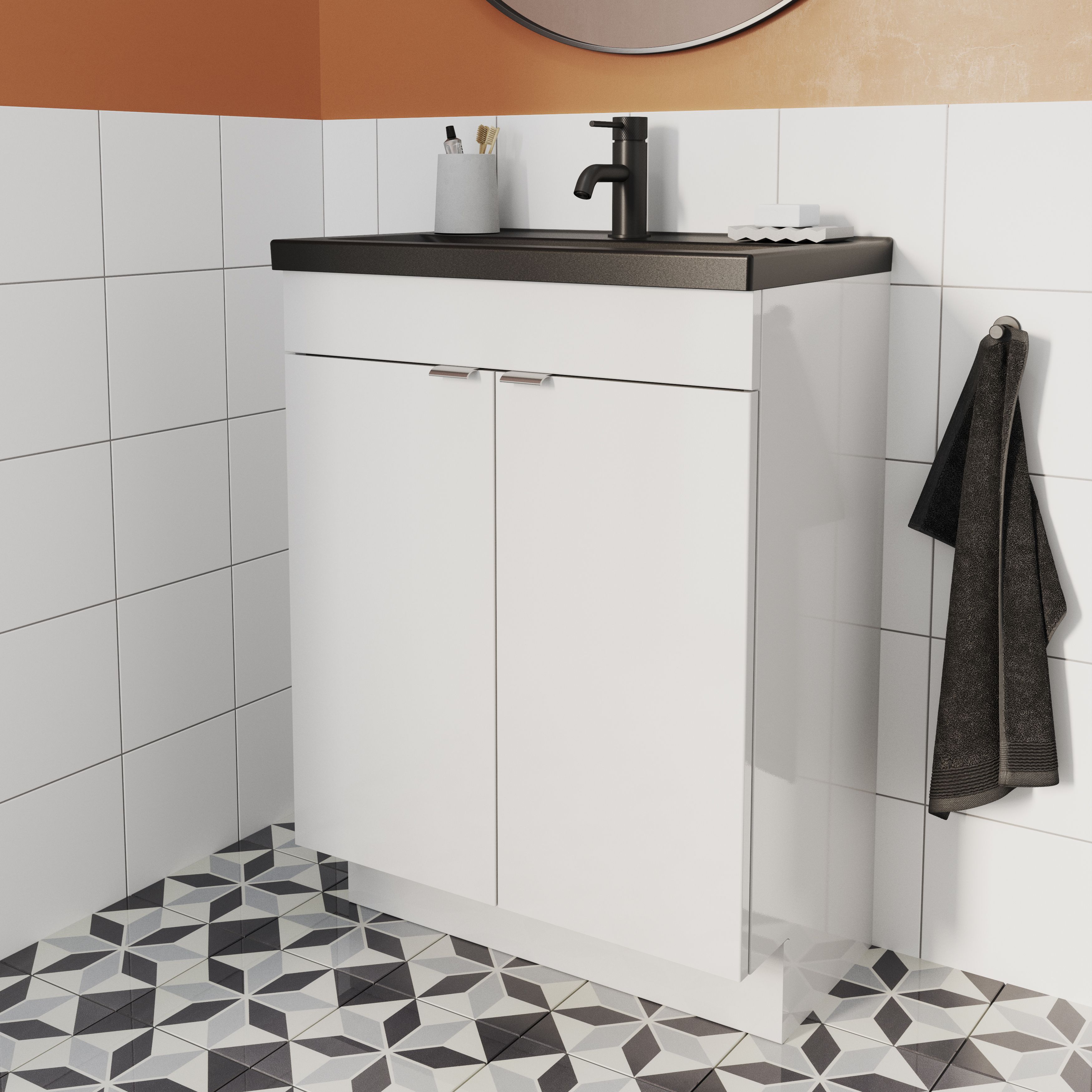 GoodHome Imandra Slimline Gloss White Double Bathroom Cabinet (H)82cm (W)60cm