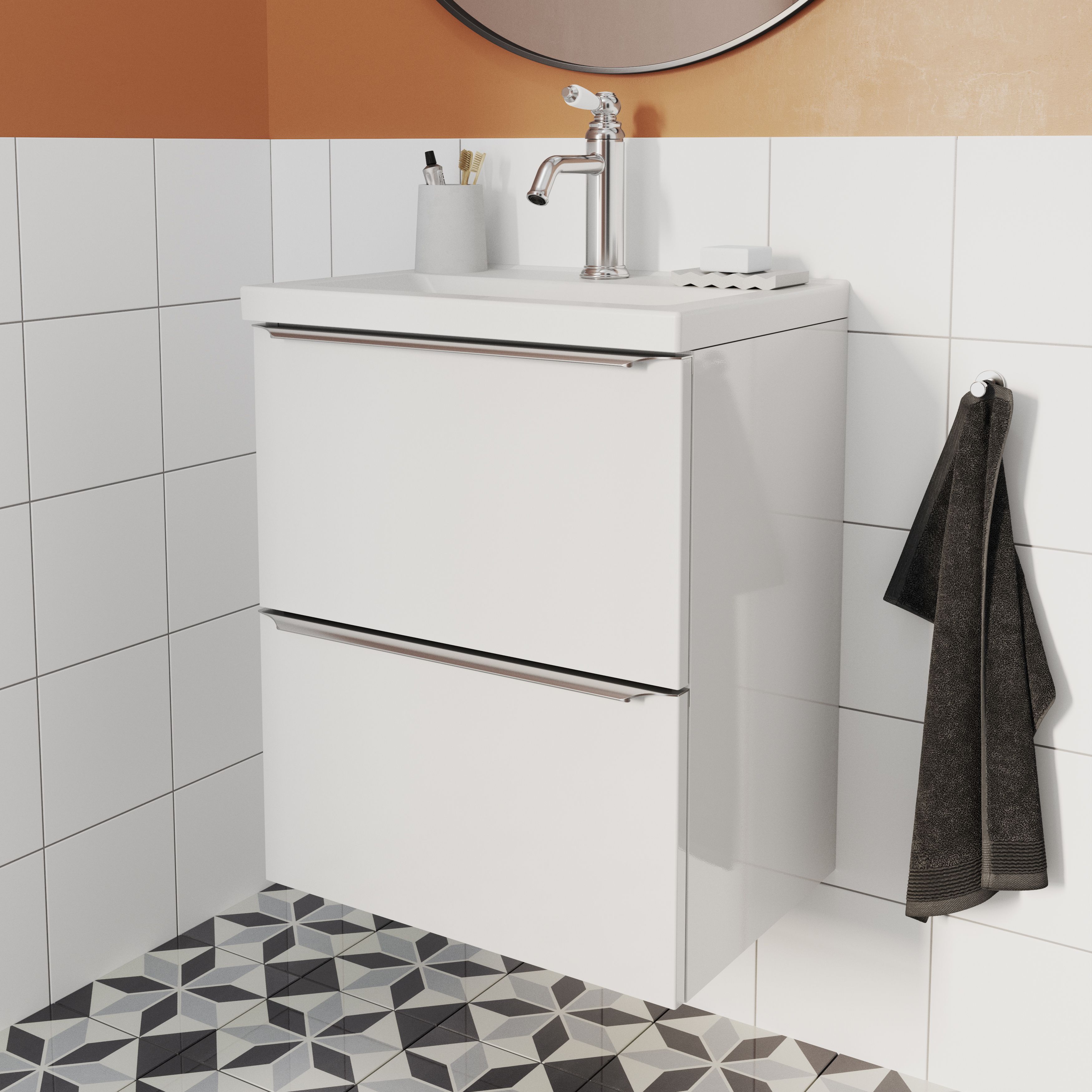 GoodHome Imandra Slimline Gloss White Wall-mounted Bathroom Cabinet (H)60cm (W)50cm
