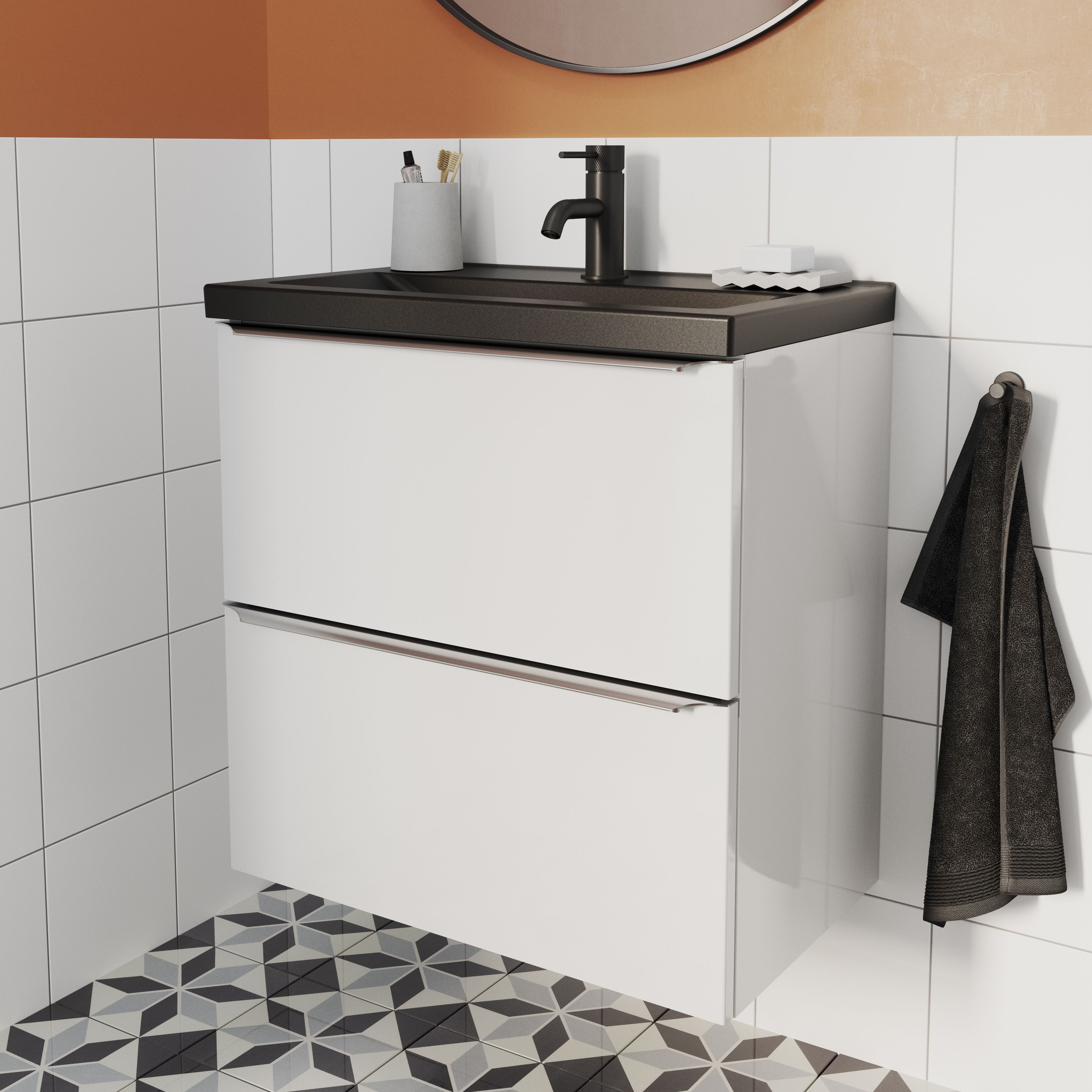 GoodHome Imandra Slimline Gloss White Wall-mounted Bathroom Cabinet (H)60cm (W)60cm