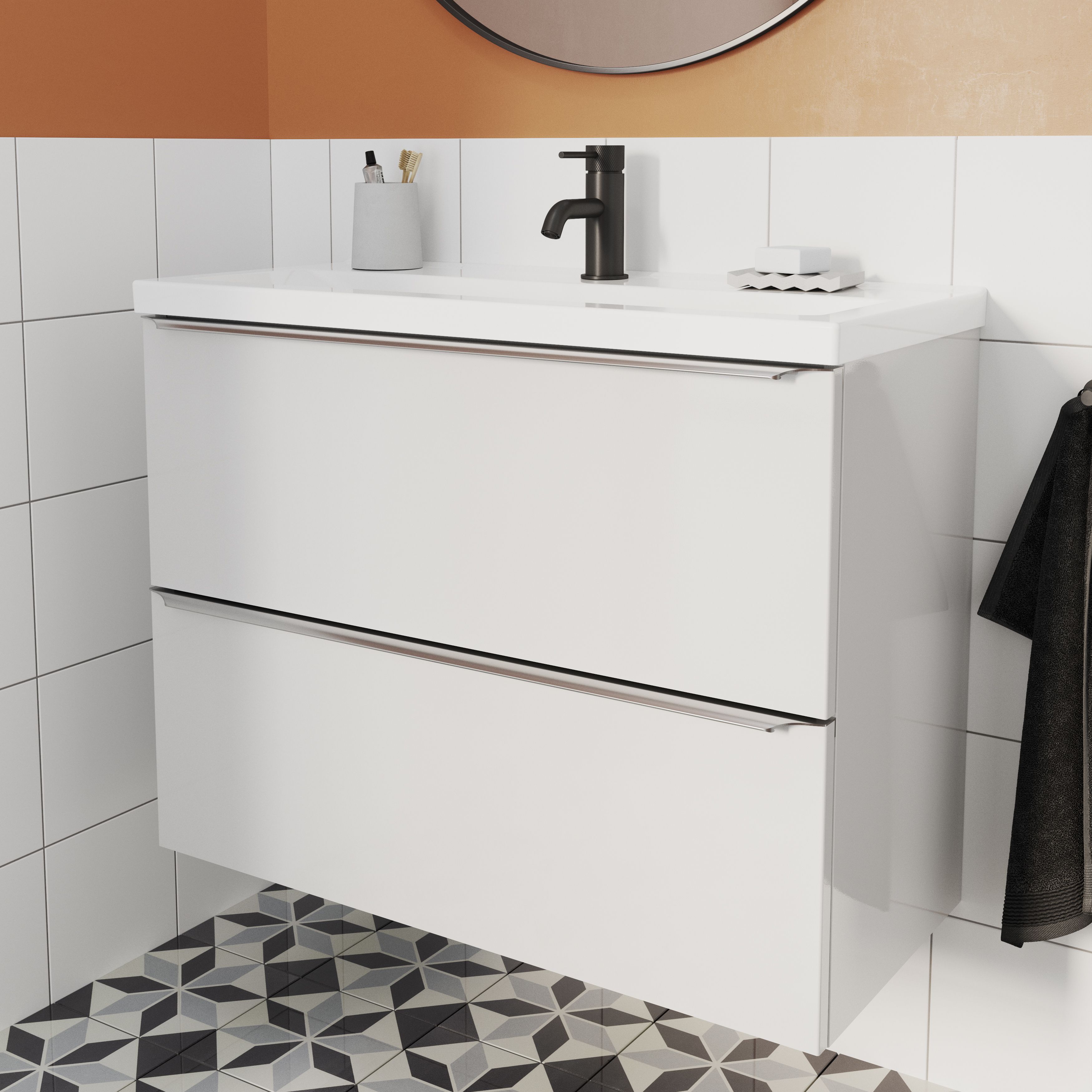 GoodHome Imandra Slimline Gloss White Wall-mounted Bathroom Cabinet (H)60cm (W)80cm