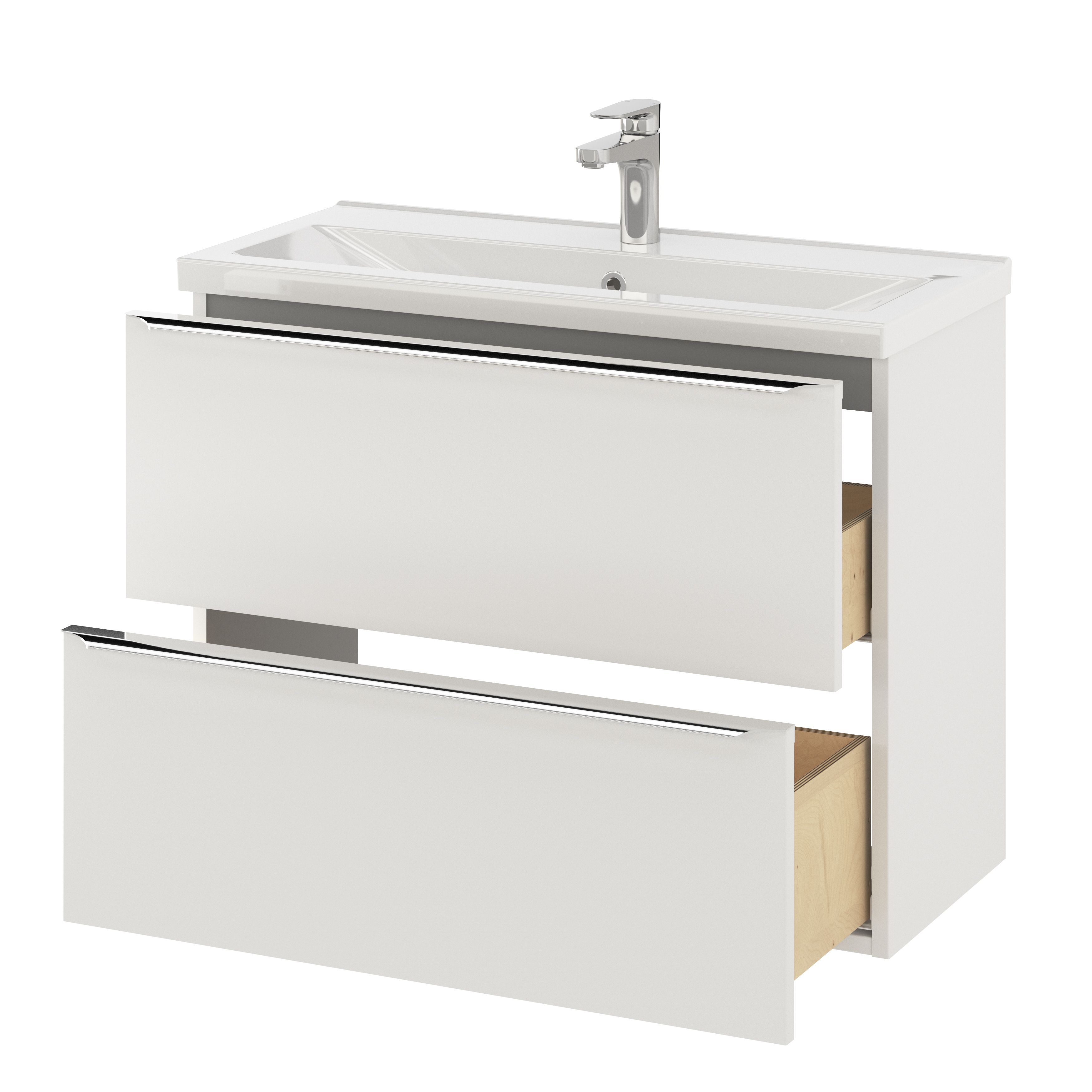 GoodHome Imandra Slimline Gloss White Wall-mounted Bathroom Cabinet (H)60cm (W)80cm