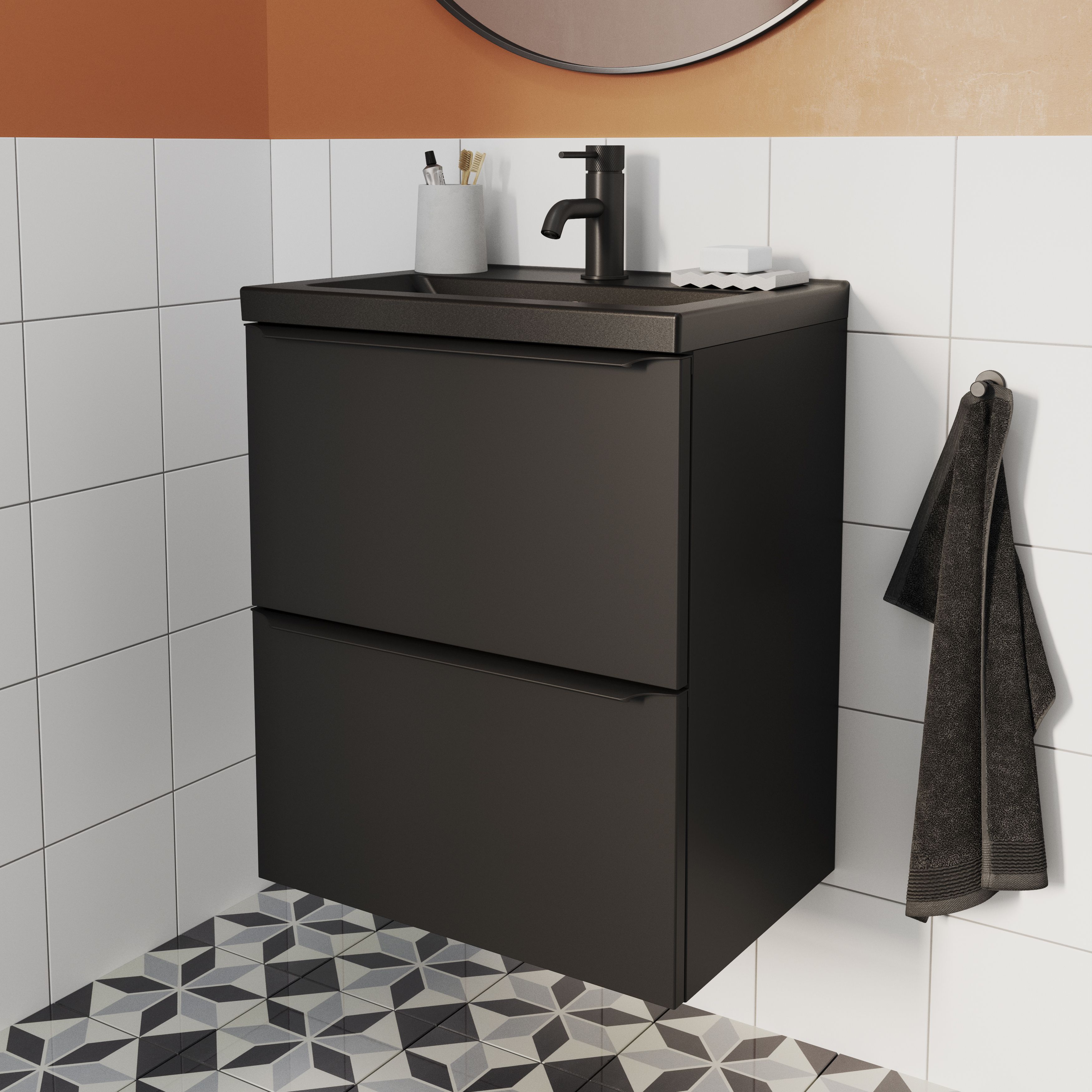 GoodHome Imandra Slimline Matt Black Wall-mounted Bathroom Cabinet (H)60cm (W)50cm