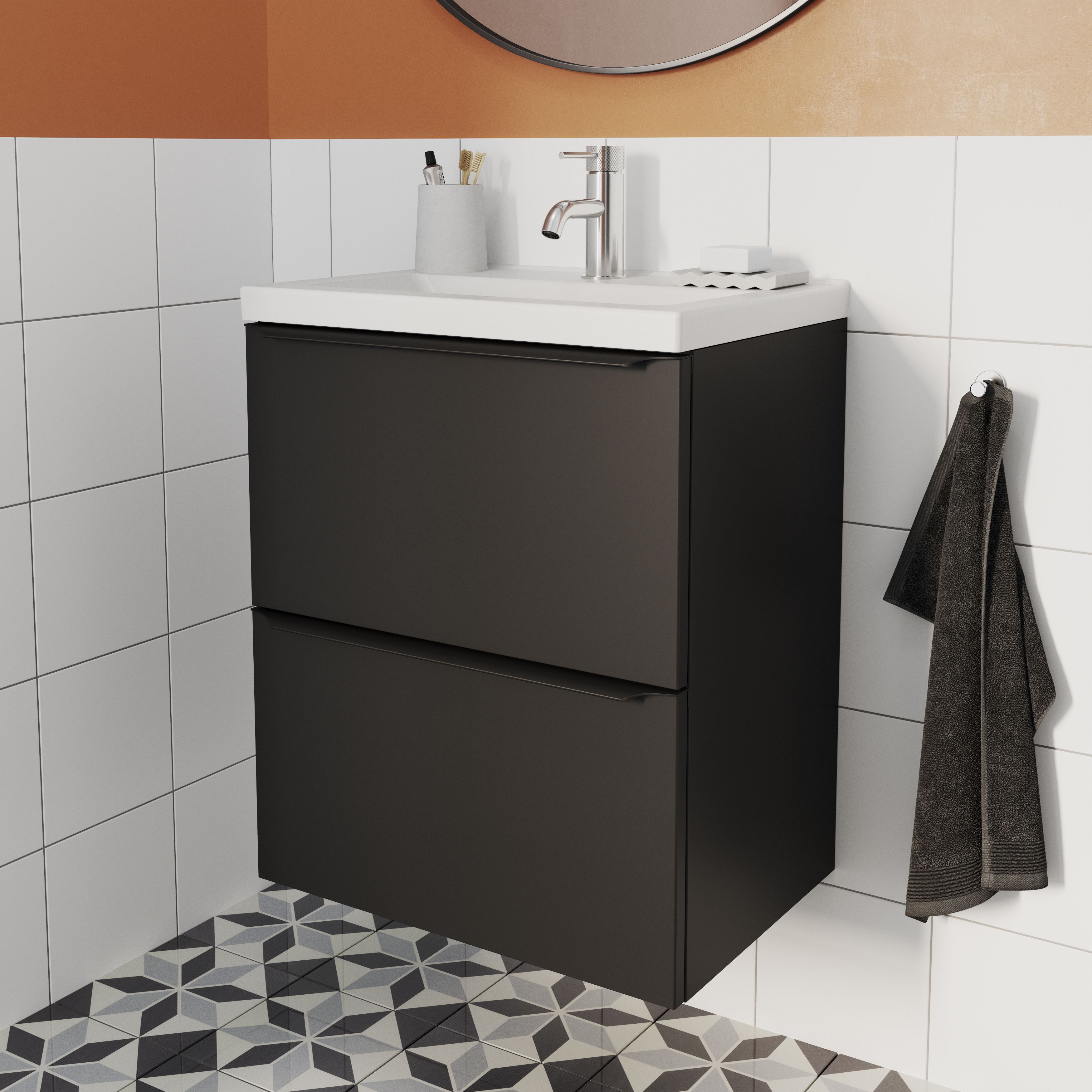 GoodHome Imandra Slimline Matt Black Wall-mounted Bathroom Cabinet (H)60cm (W)50cm