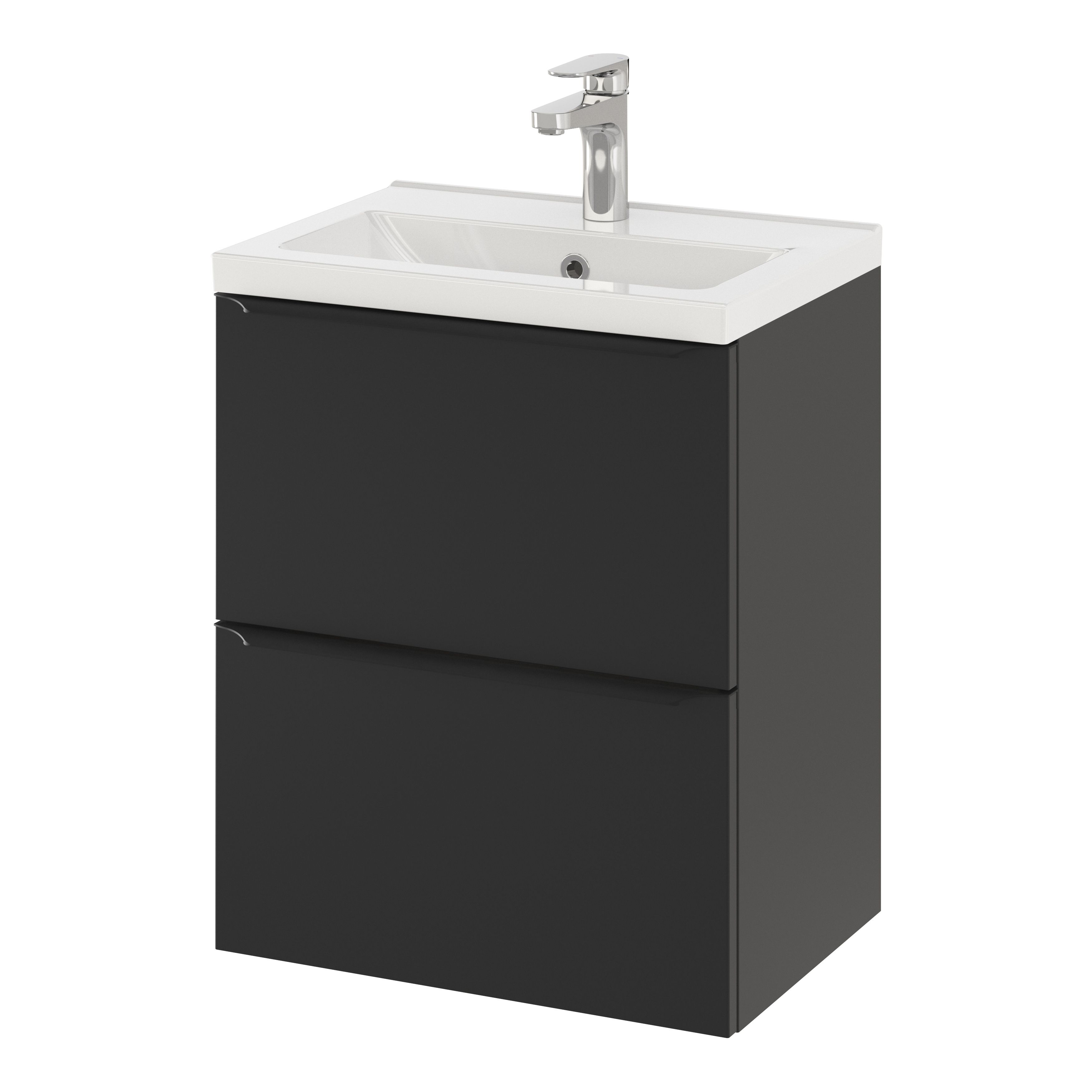 GoodHome Imandra Slimline Matt Black Wall-mounted Bathroom Cabinet (H)60cm (W)50cm