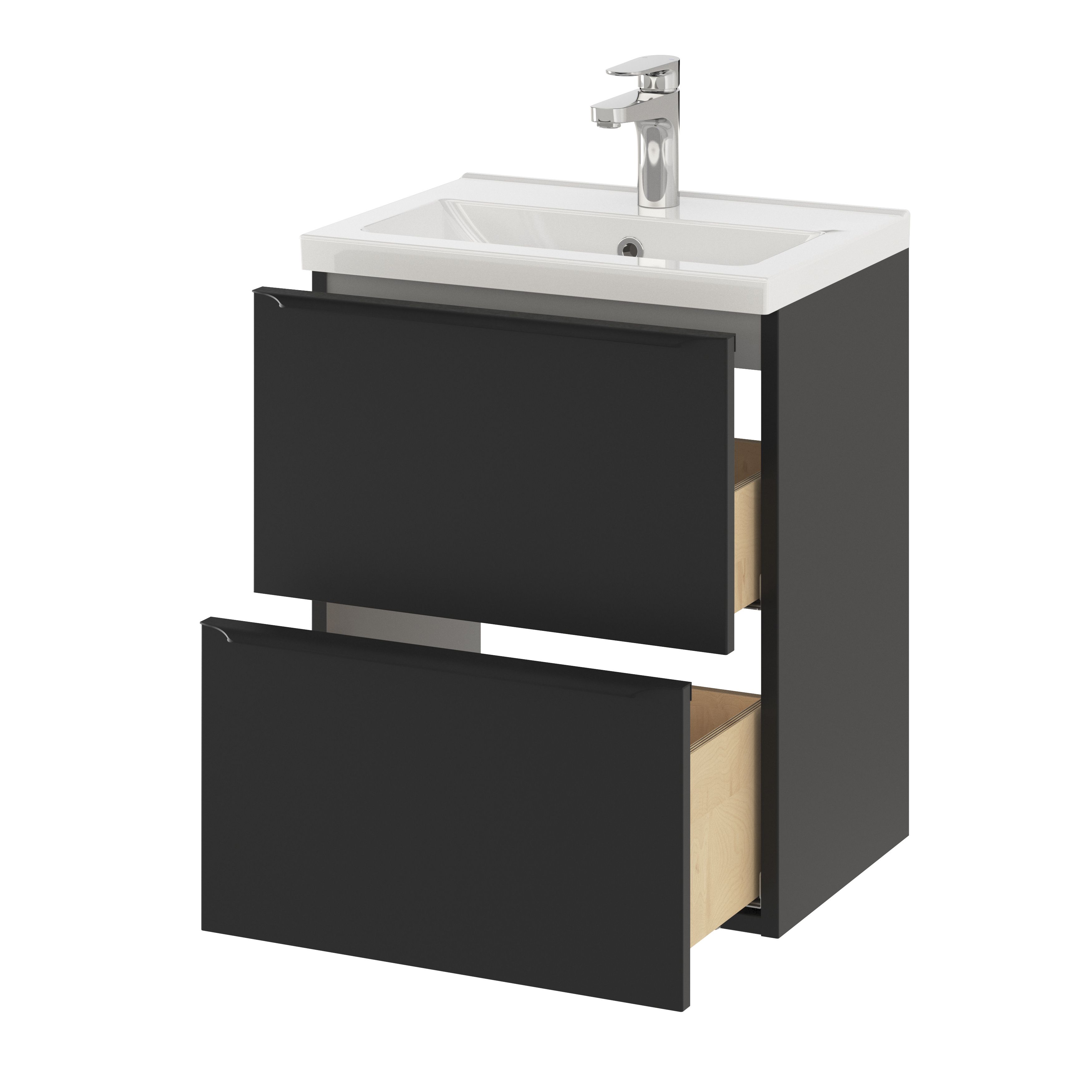 GoodHome Imandra Slimline Matt Black Wall-mounted Bathroom Cabinet (H)60cm (W)50cm