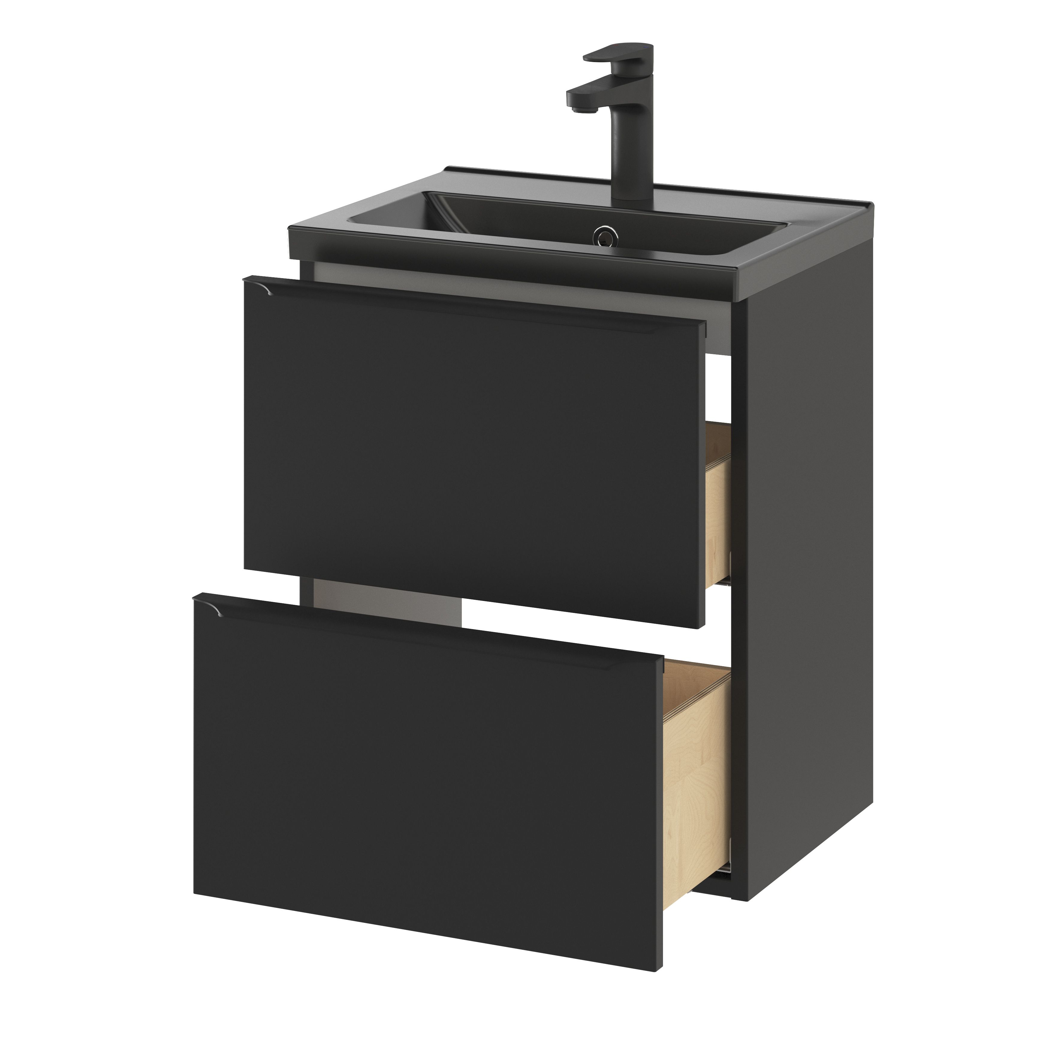 GoodHome Imandra Slimline Matt Black Wall-mounted Bathroom Cabinet (H)60cm (W)50cm