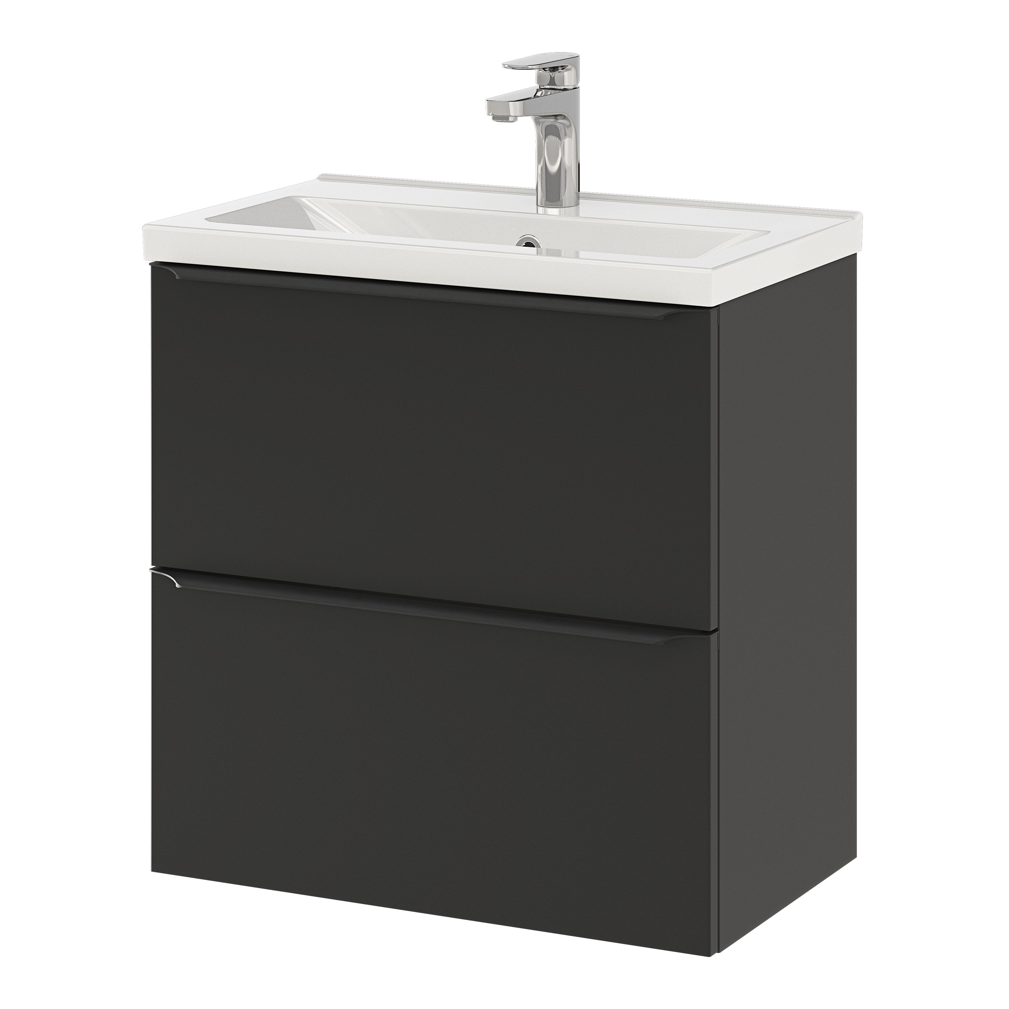 GoodHome Imandra Slimline Matt Black Wall-mounted Bathroom Cabinet (H)60cm (W)60cm