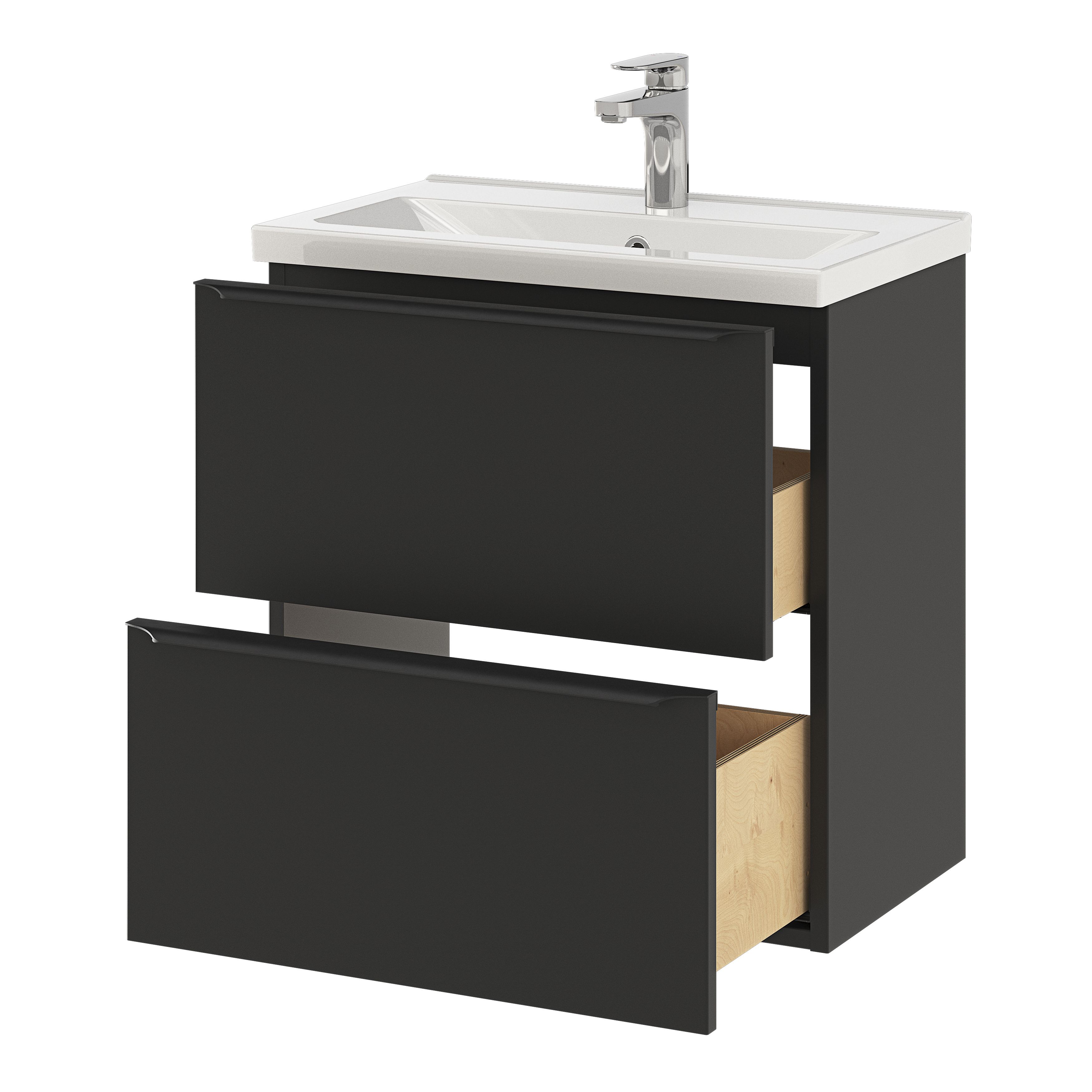 GoodHome Imandra Slimline Matt Black Wall-mounted Bathroom Cabinet (H)60cm (W)60cm