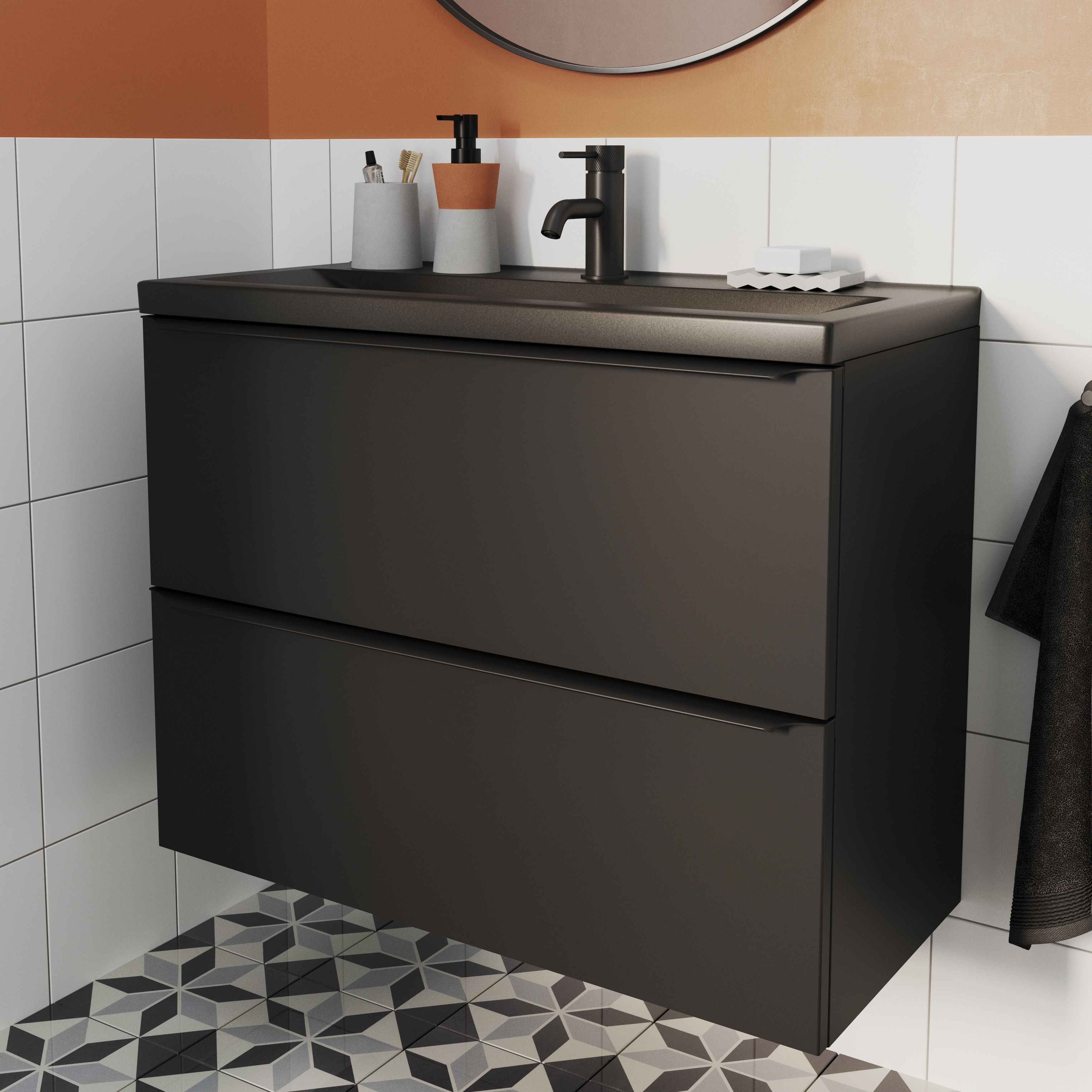 GoodHome Imandra Slimline Matt Black Wall-mounted Bathroom Cabinet (H)60cm (W)80cm