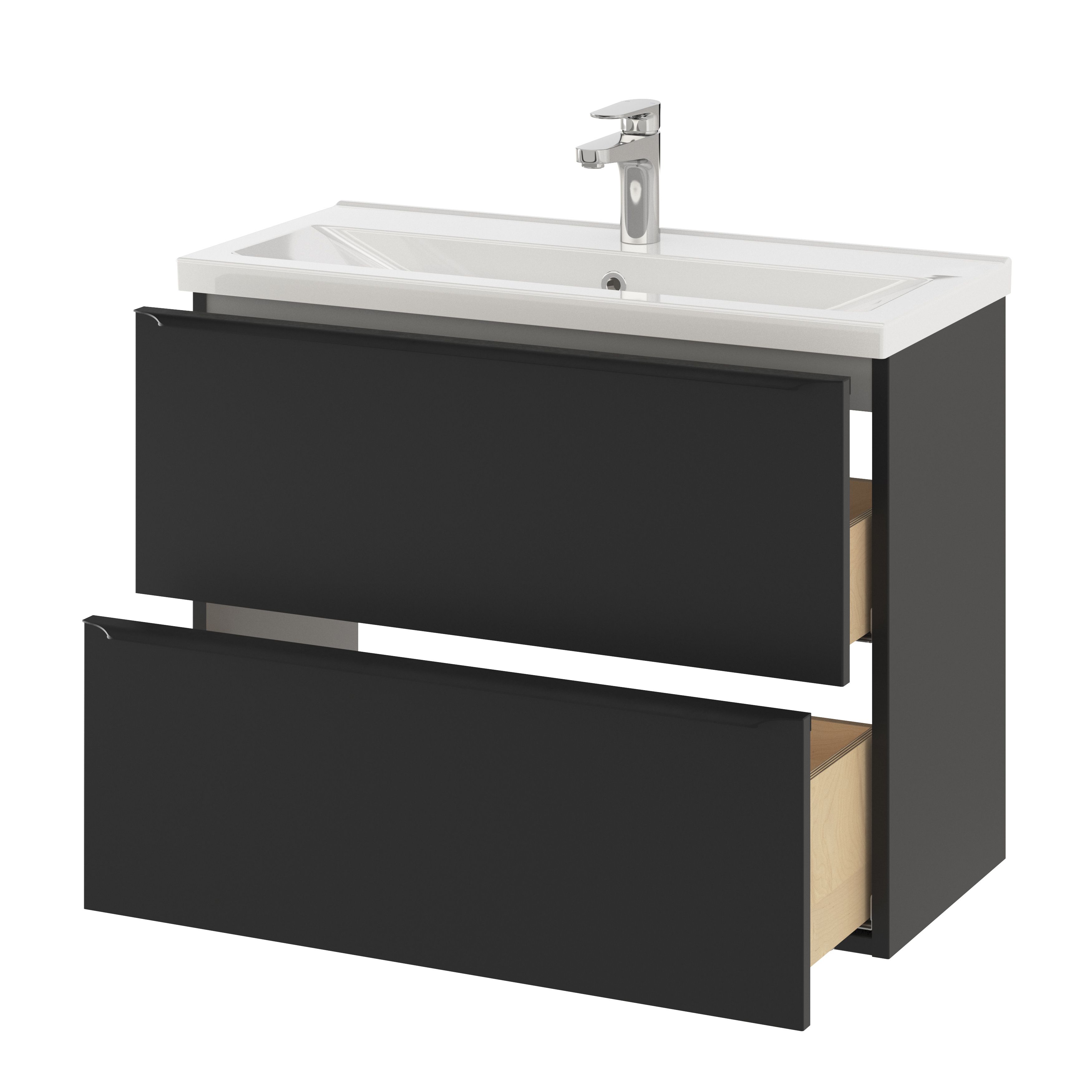GoodHome Imandra Slimline Matt Black Wall-mounted Bathroom Cabinet (H)60cm (W)80cm