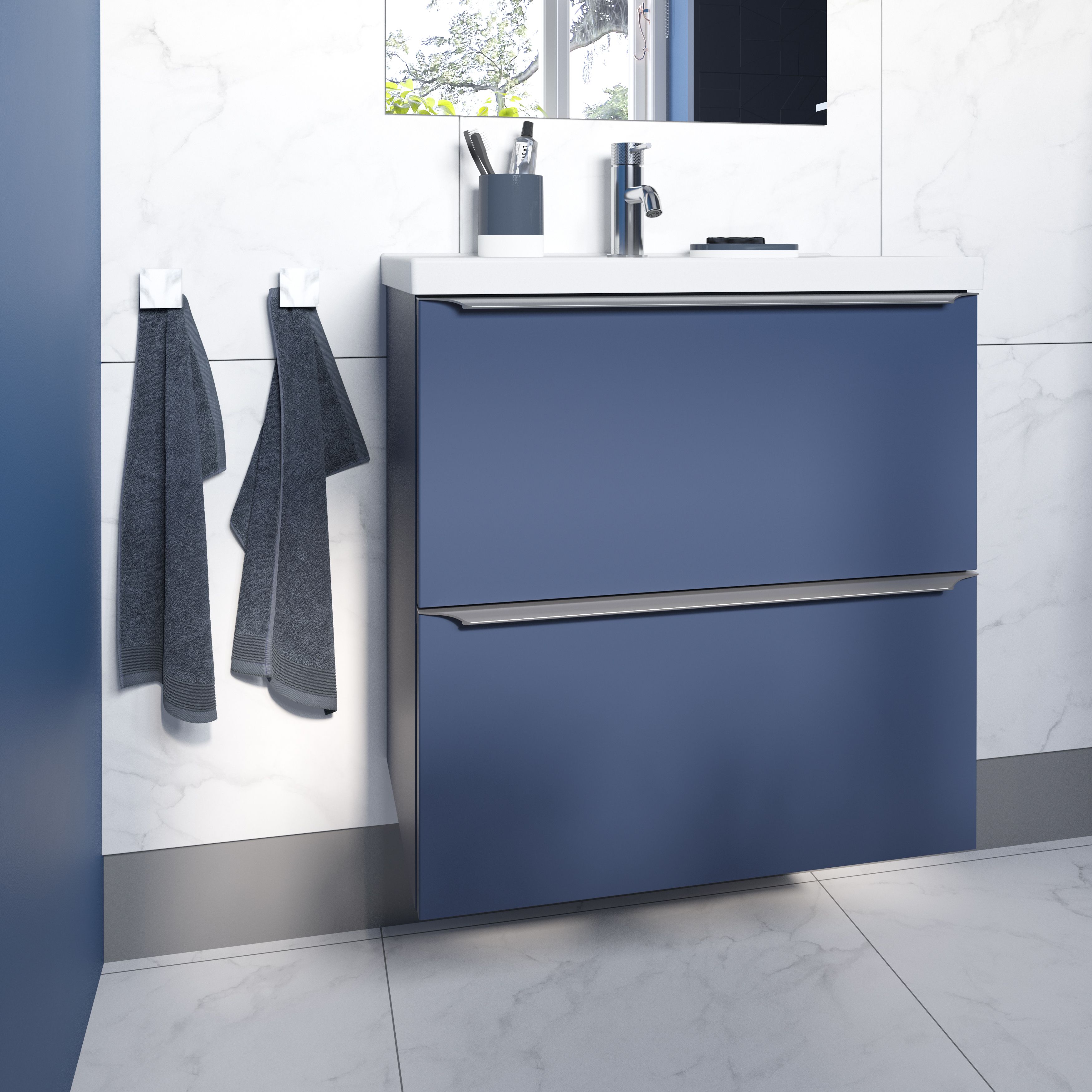 GoodHome Imandra Slimline Matt Blue Wall-mounted Bathroom Cabinet (H)60cm (W)60cm
