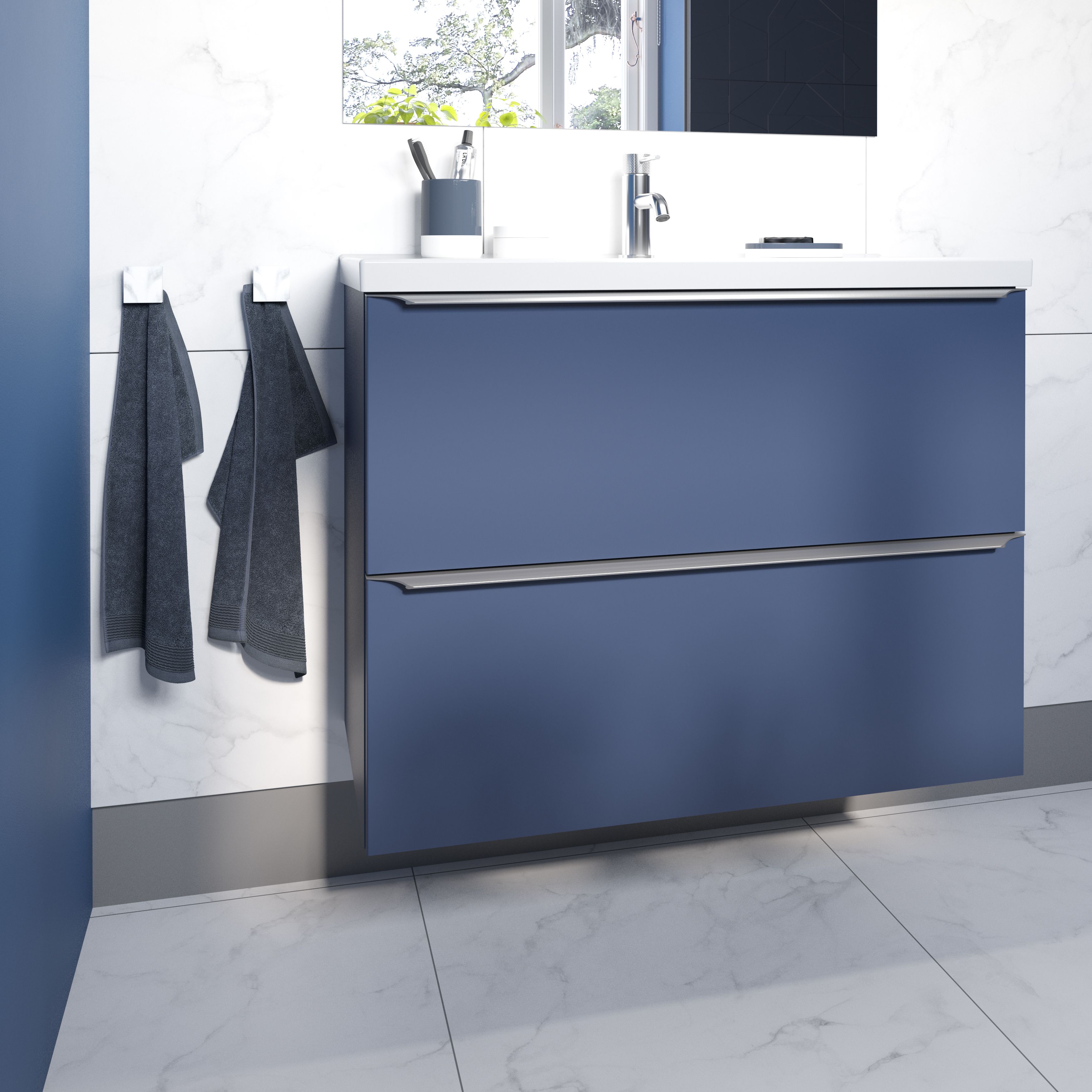 GoodHome Imandra Slimline Matt Blue Wall-mounted Bathroom Cabinet (H)60cm (W)80cm