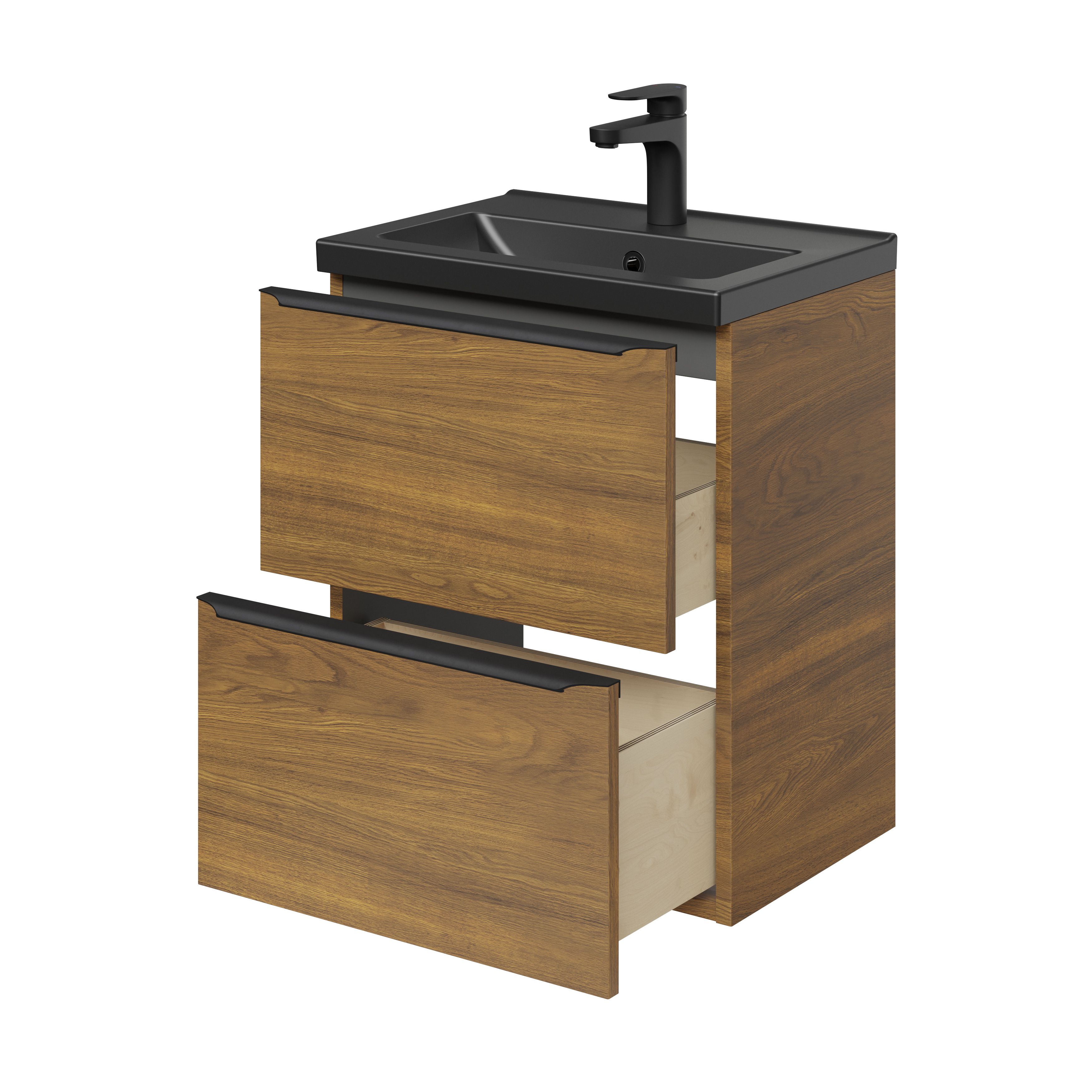 GoodHome Imandra Slimline Walnut effect Wall-mounted Bathroom Cabinet (H)60cm (W)50cm