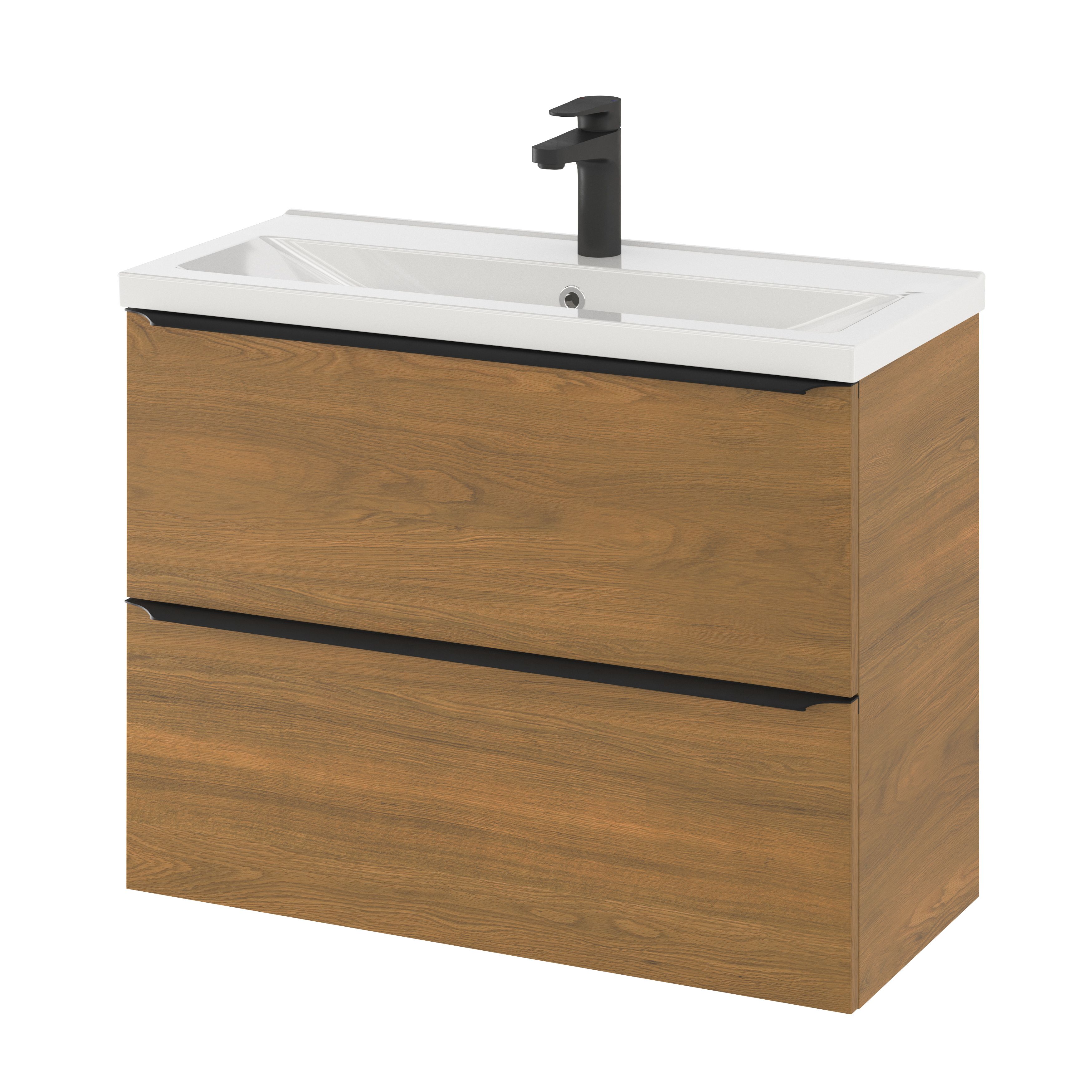 GoodHome Imandra Slimline Walnut effect Wall-mounted Bathroom Cabinet (H)60cm (W)80cm