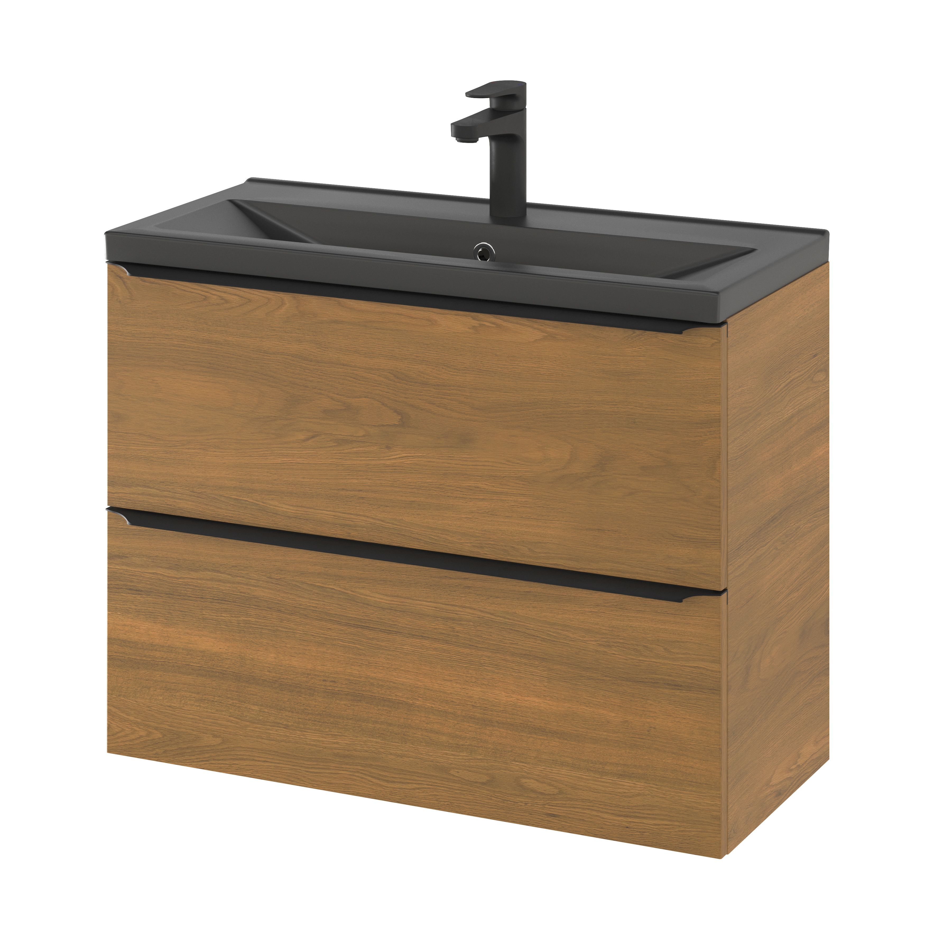 GoodHome Imandra Slimline Walnut effect Wall-mounted Bathroom Cabinet (H)60cm (W)80cm