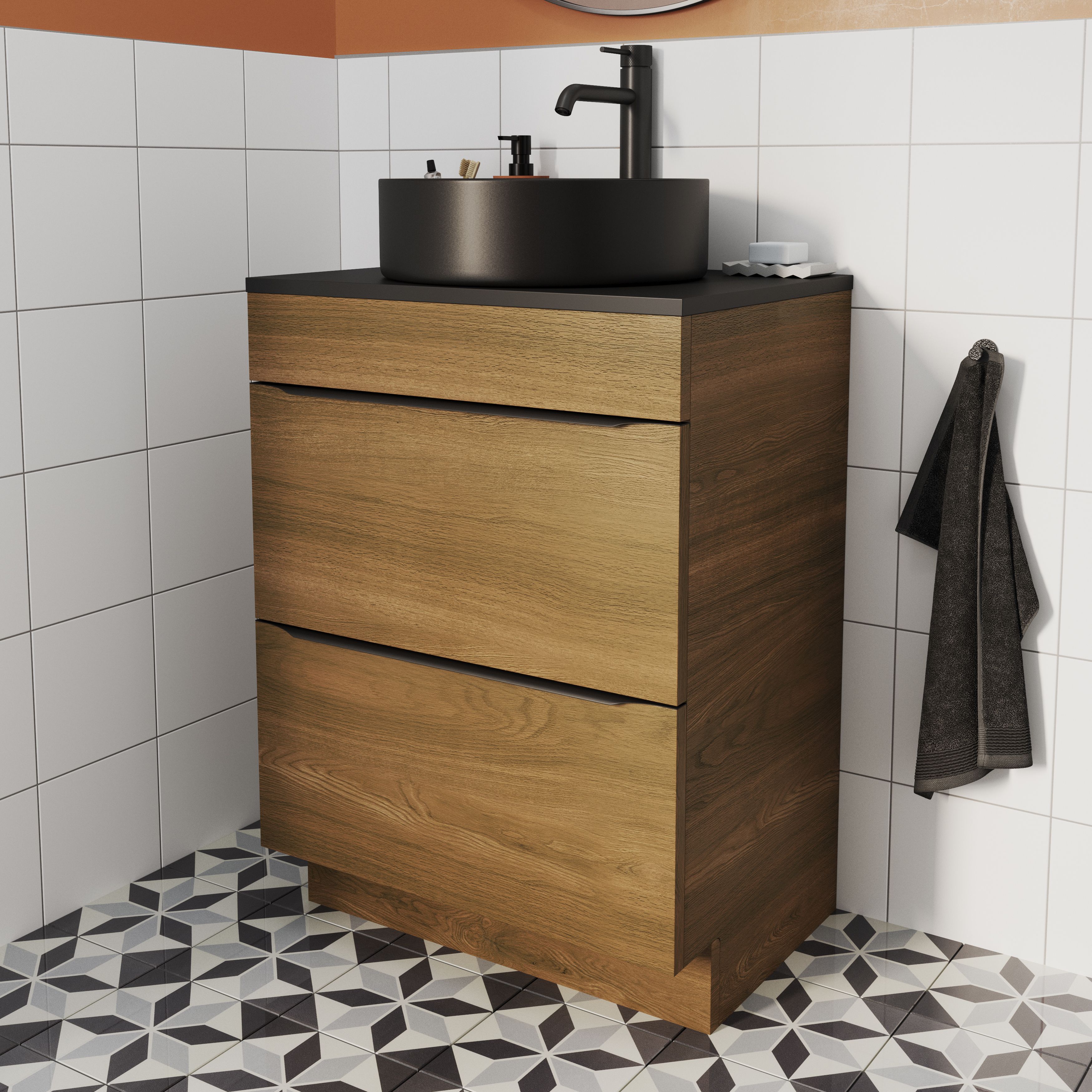 GoodHome Imandra Standard Matt Walnut effect Freestanding Bathroom Cabinet (H)82cm (W)60cm