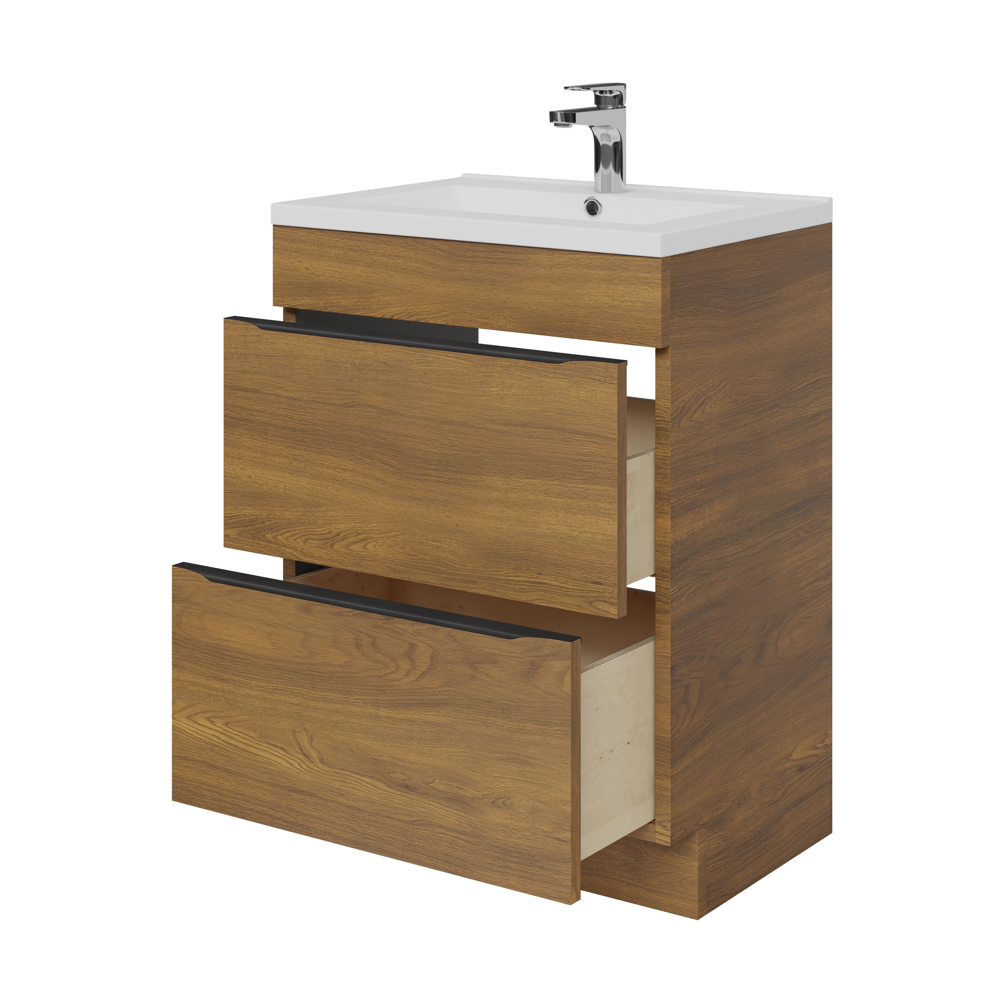 GoodHome Imandra Standard Matt Walnut effect Freestanding Bathroom Cabinet (H)82cm (W)60cm