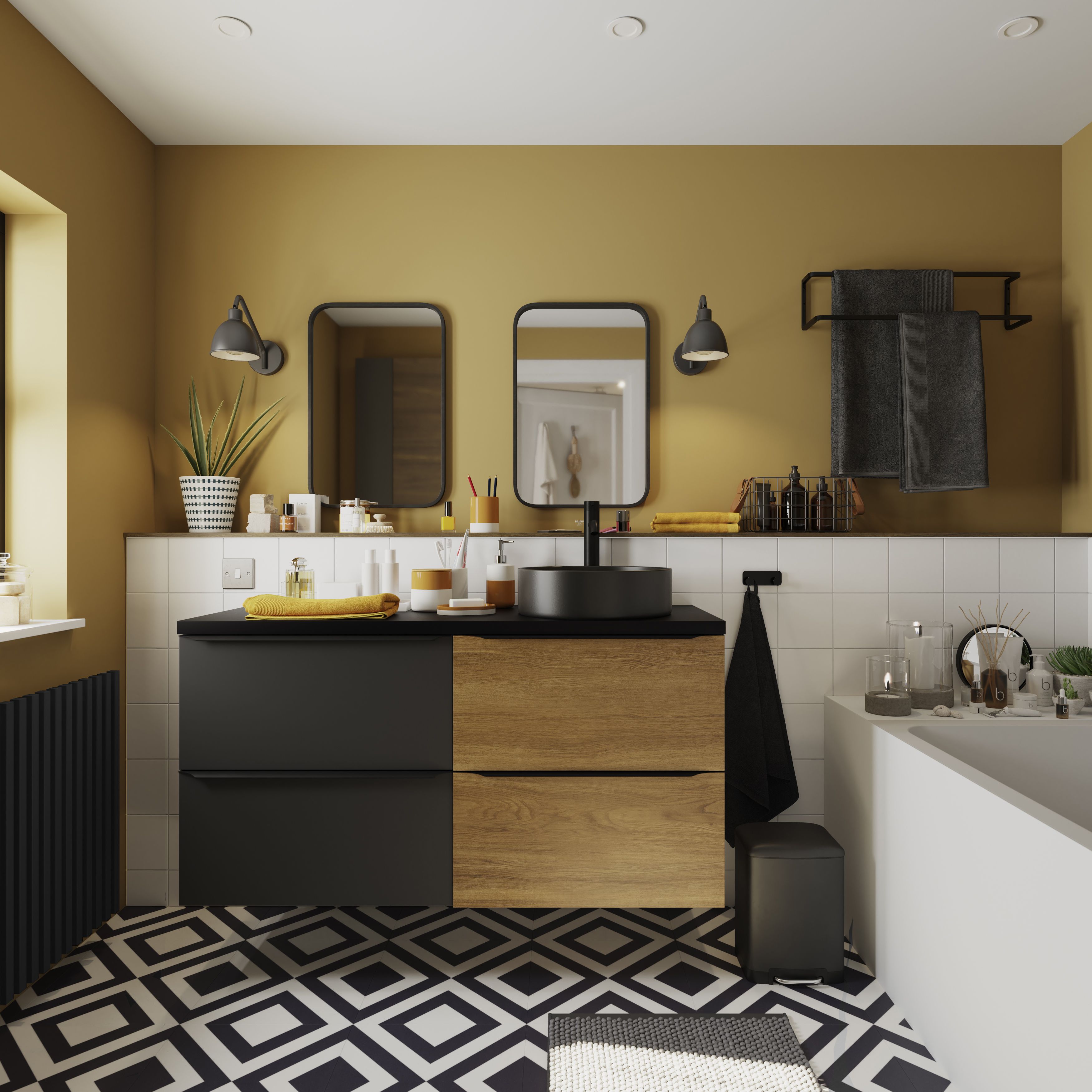 GoodHome Imandra Standard Walnut effect Wall-mounted Bathroom Cabinet (H)60cm (W)60cm